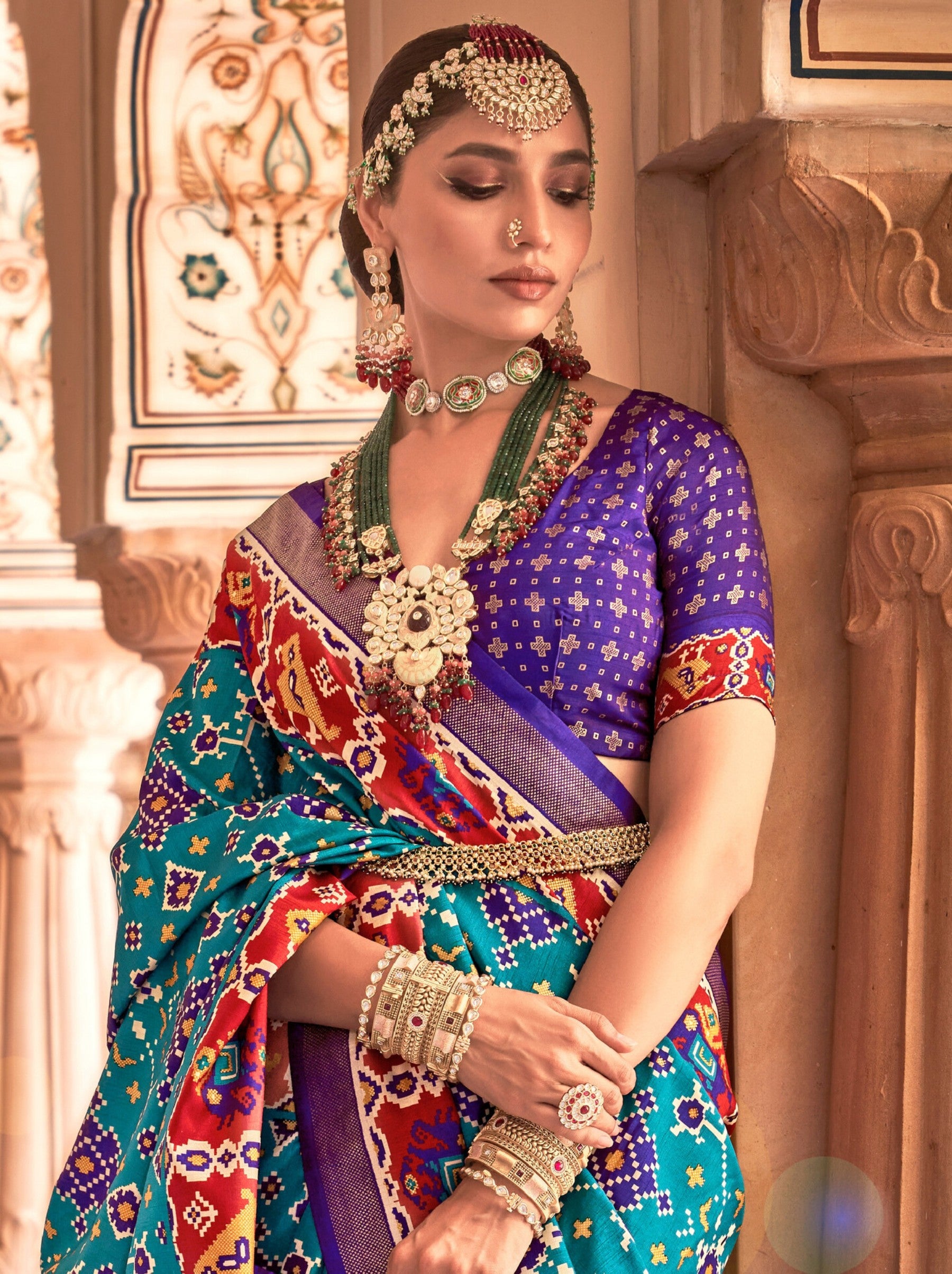 Olympic Blue Patola Festive Saree - TrendOye