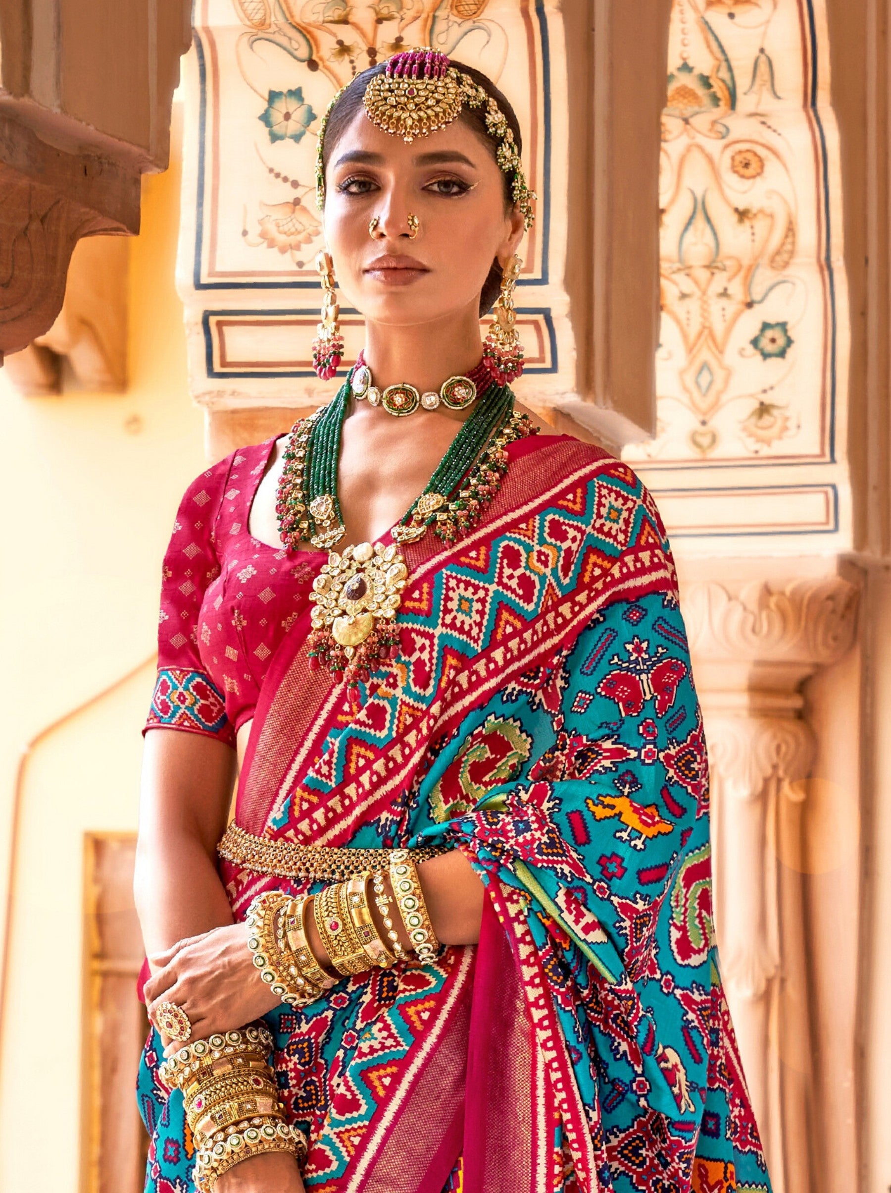 Azure Blue Patola Festive Saree - TrendOye