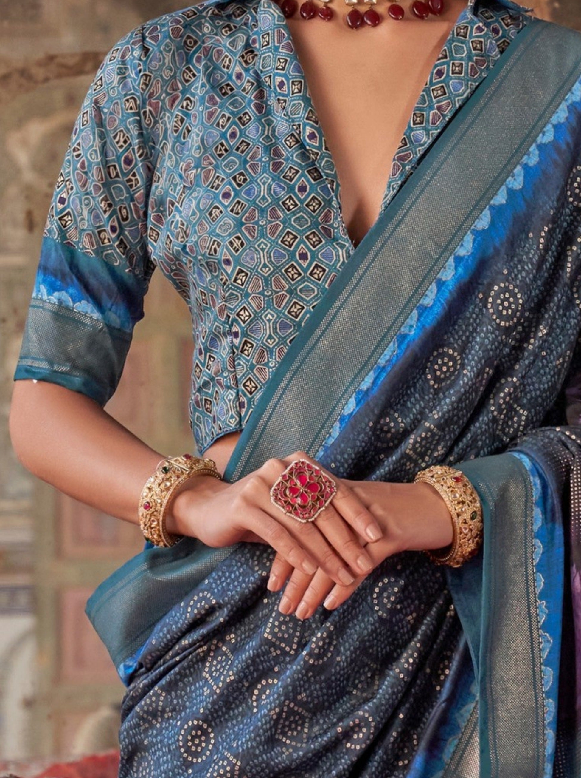 Yale Blue Fancy Silk Celebration Saree - TrendOye