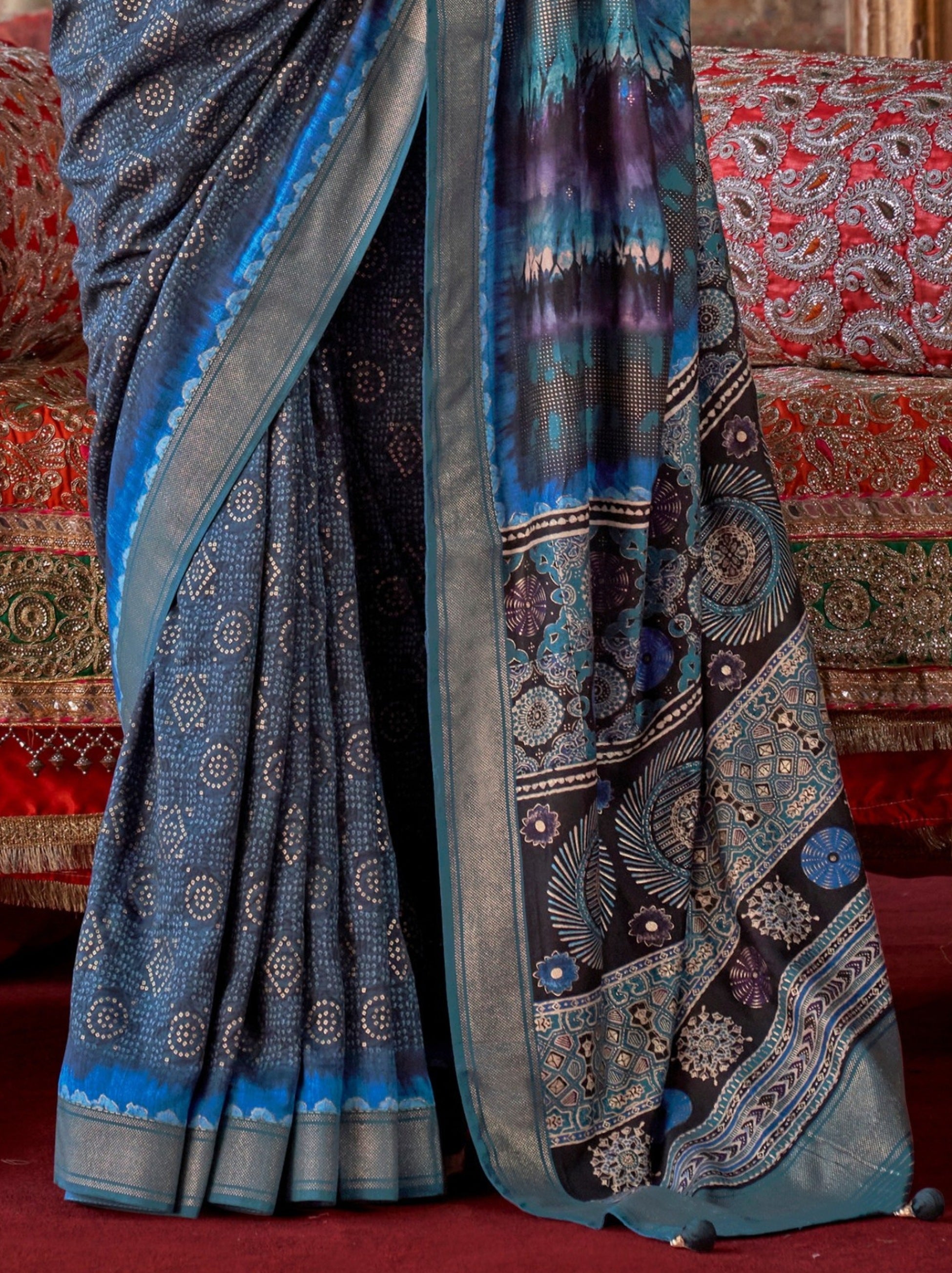 Yale Blue Fancy Silk Celebration Saree - TrendOye