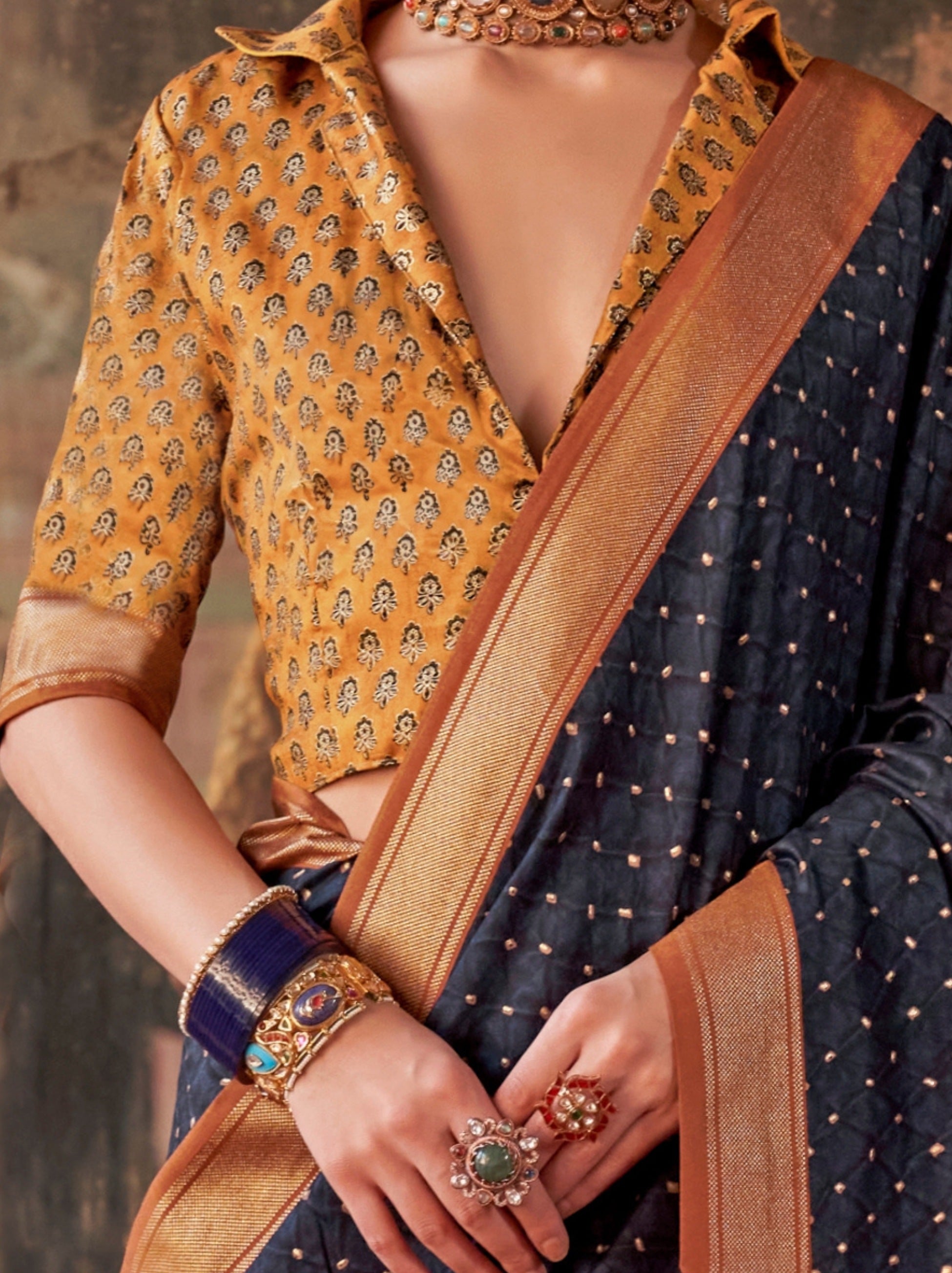 Space Blue Fancy Silk Celebration Saree - TrendOye
