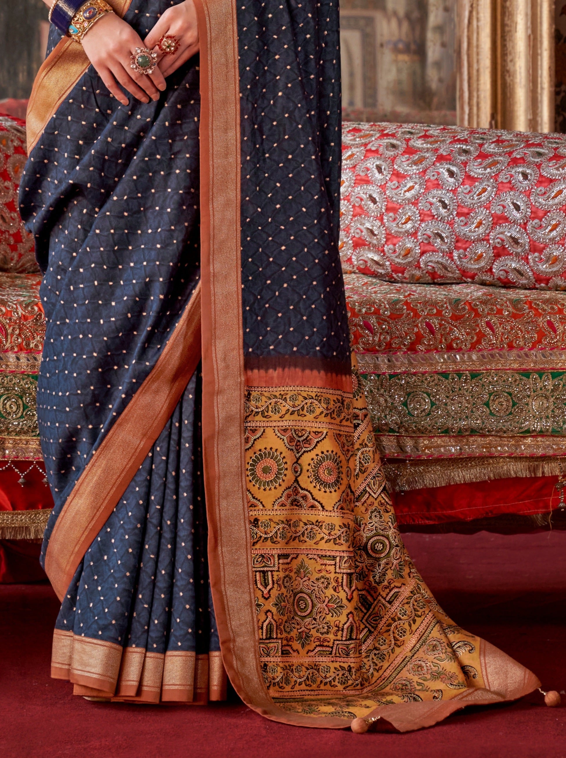 Space Blue Fancy Silk Celebration Saree - TrendOye