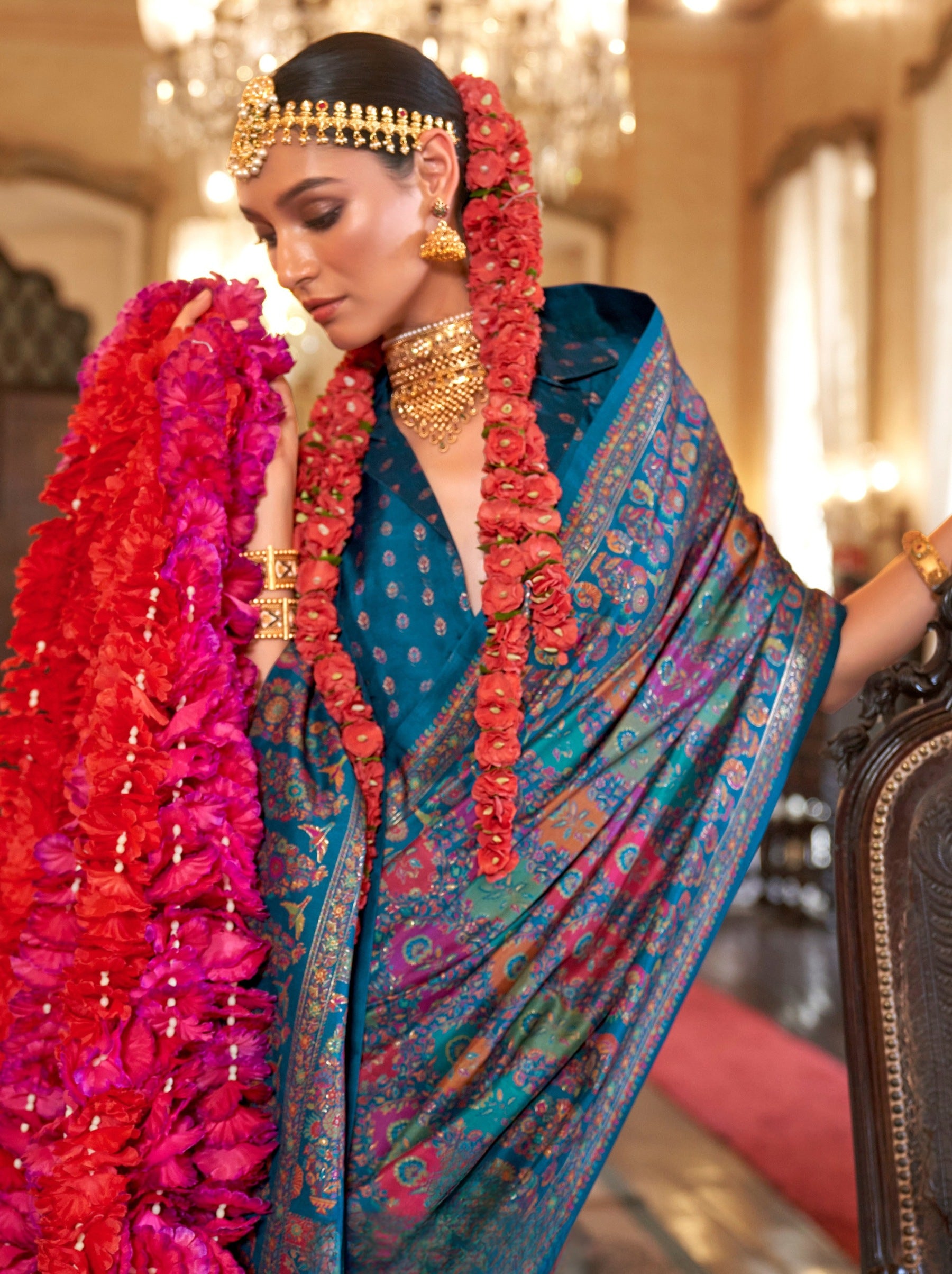 Yale Blue Fancy Silk Party Saree - TrendOye