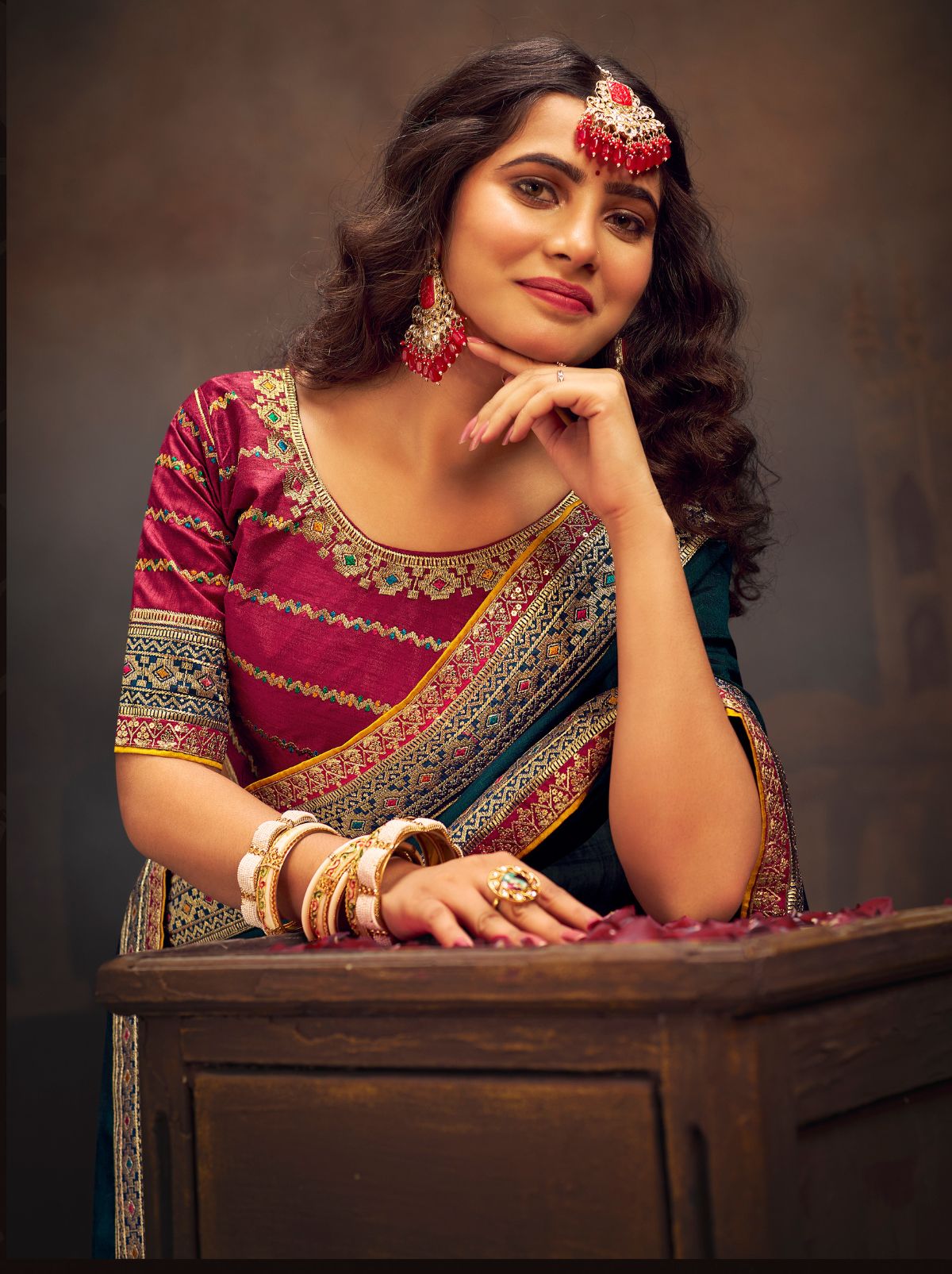 Peacock Blue Fine Wedding Premium Designer Silk Saree - TrendOye