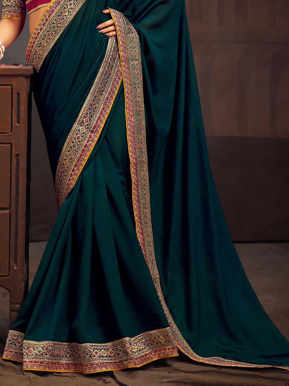 Peacock Blue Fine Wedding Premium Designer Silk Saree - TrendOye