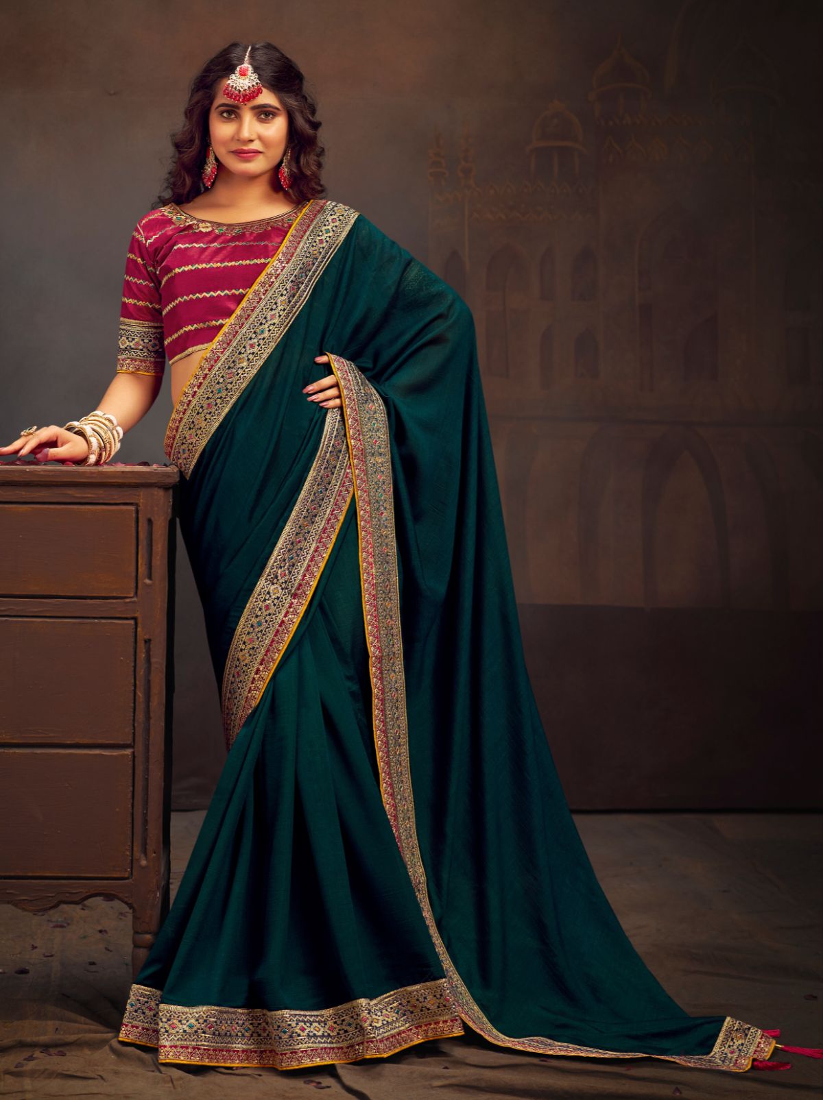 Peacock Blue Fine Wedding Premium Designer Silk Saree - TrendOye