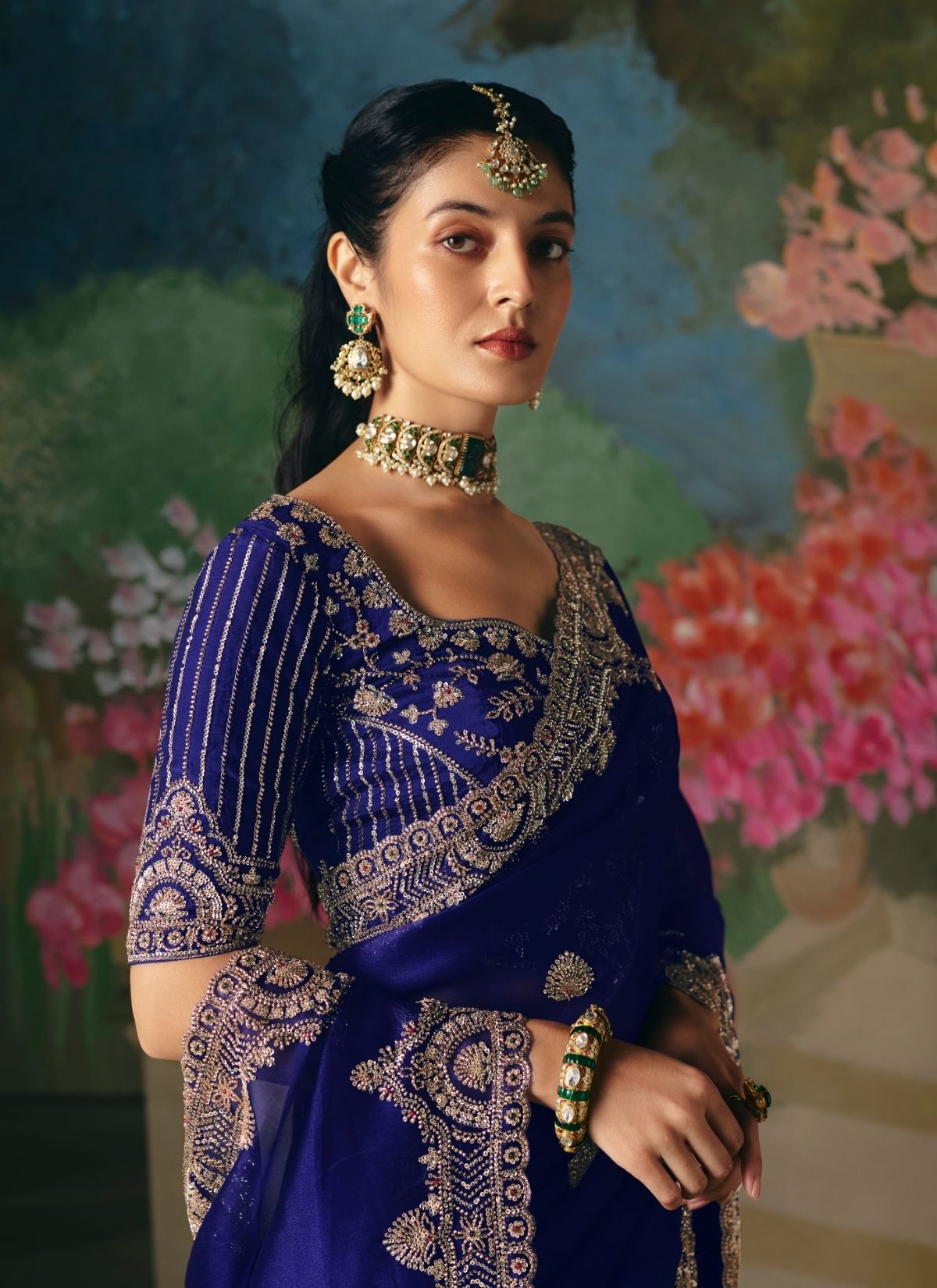 Royal Blue Wedding & Party Fancy Saree With Premium Blouse Piece - TrendOye