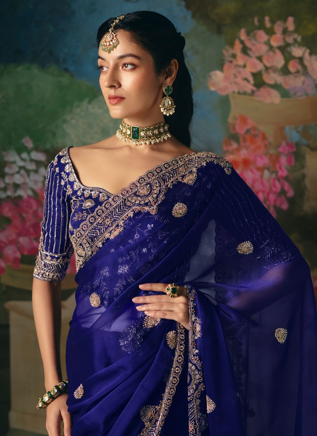 Royal Blue Wedding & Party Fancy Saree With Premium Blouse Piece - TrendOye