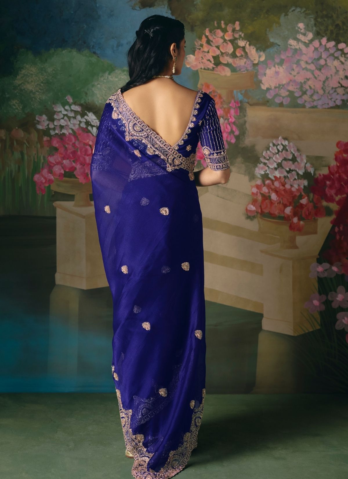 Royal Blue Wedding & Party Fancy Saree With Premium Blouse Piece - TrendOye