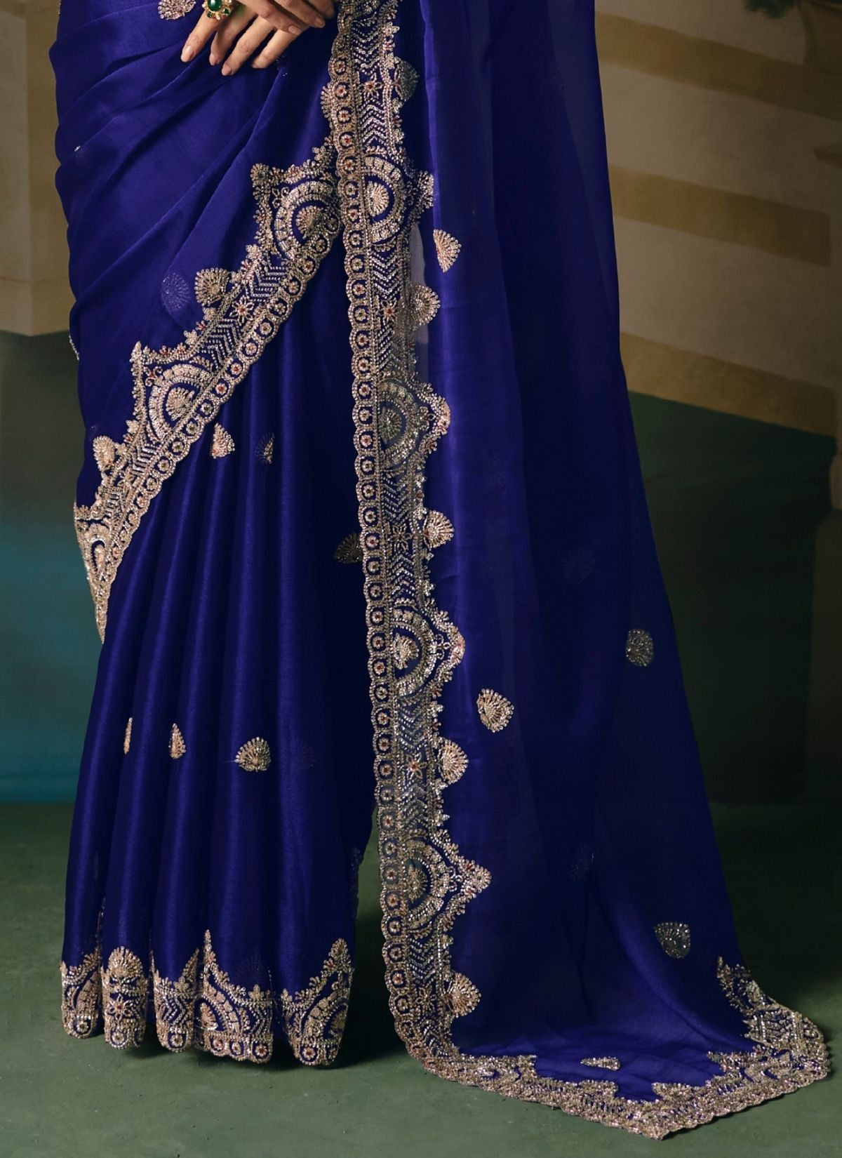 Royal Blue Wedding & Party Fancy Saree With Premium Blouse Piece - TrendOye