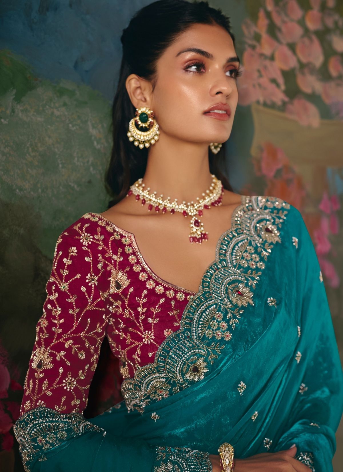 Olympic Blue Wedding & Party Fancy Saree With Premium Blouse Piece - TrendOye