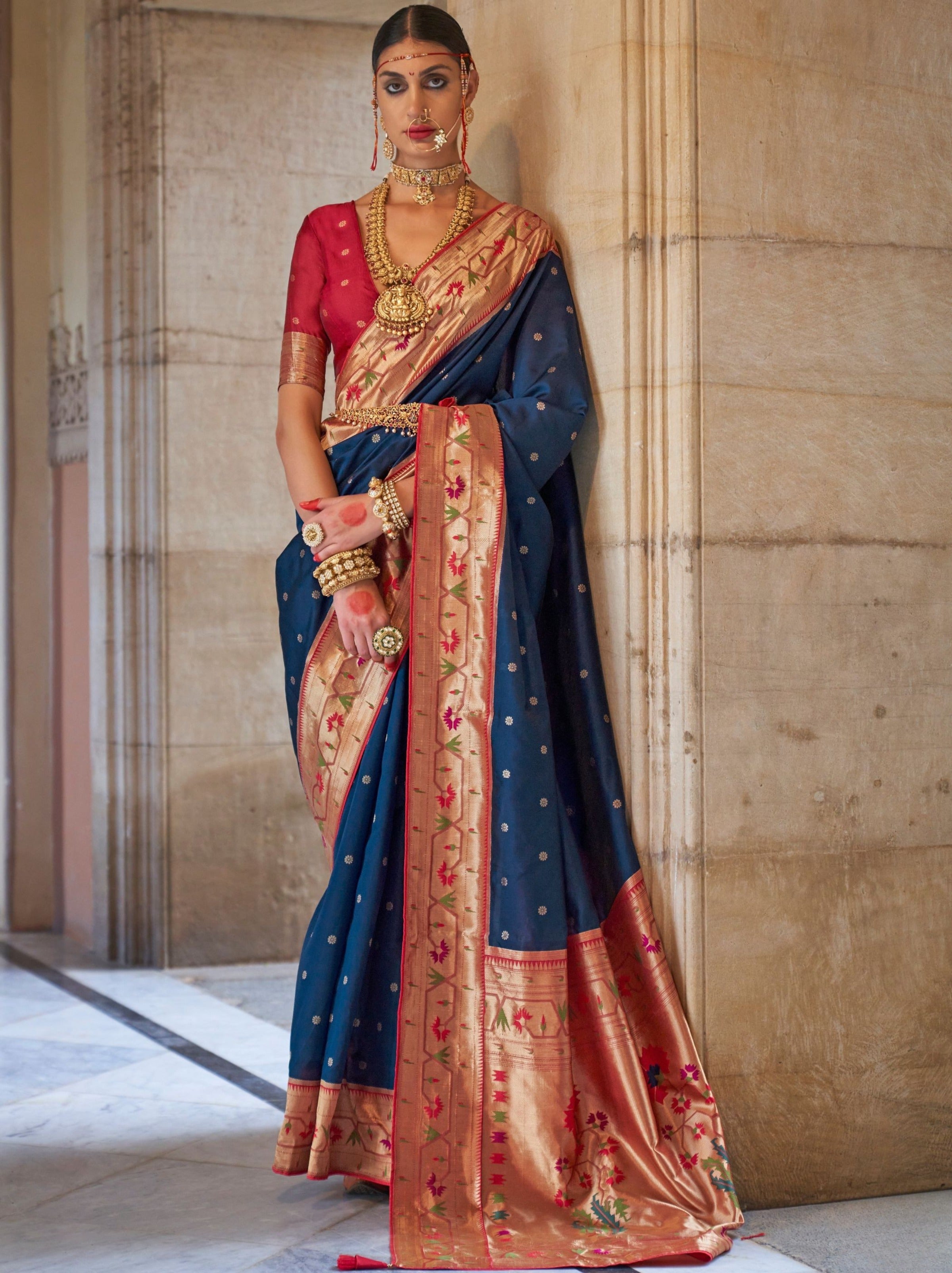Space Blue Paithani Silk Festive & Wedding Saree - TrendOye