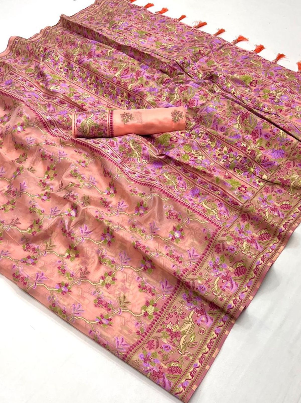 Brick Pink Premium Organza Designer Saree - TrendOye