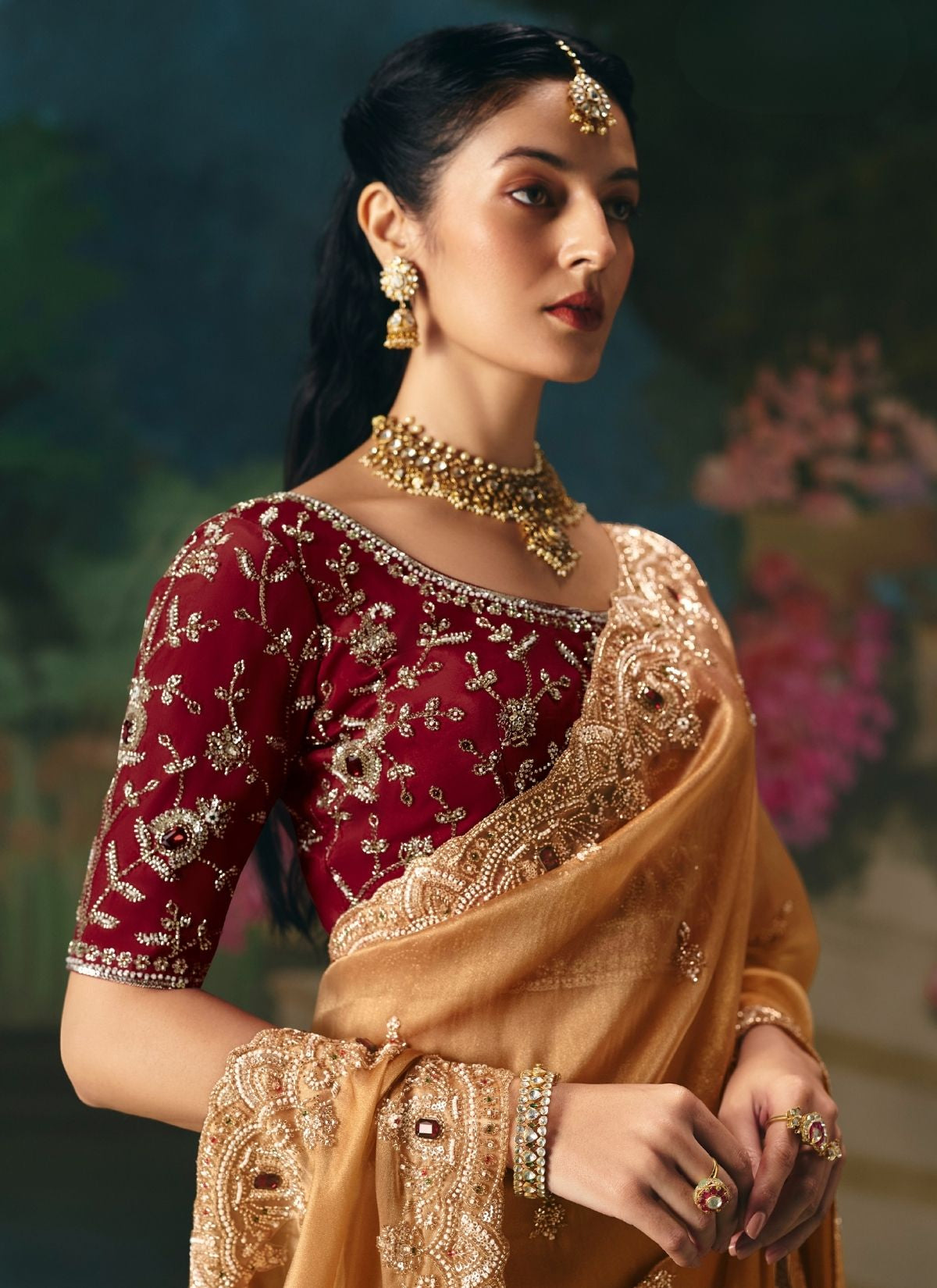 Bronze Wedding & Party Fancy Saree With Premium Blouse Piece - TrendOye