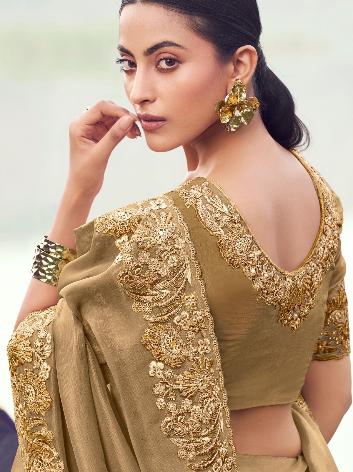 Tortilla Brown Exclusive Fancy Saree With Soft Zari Work