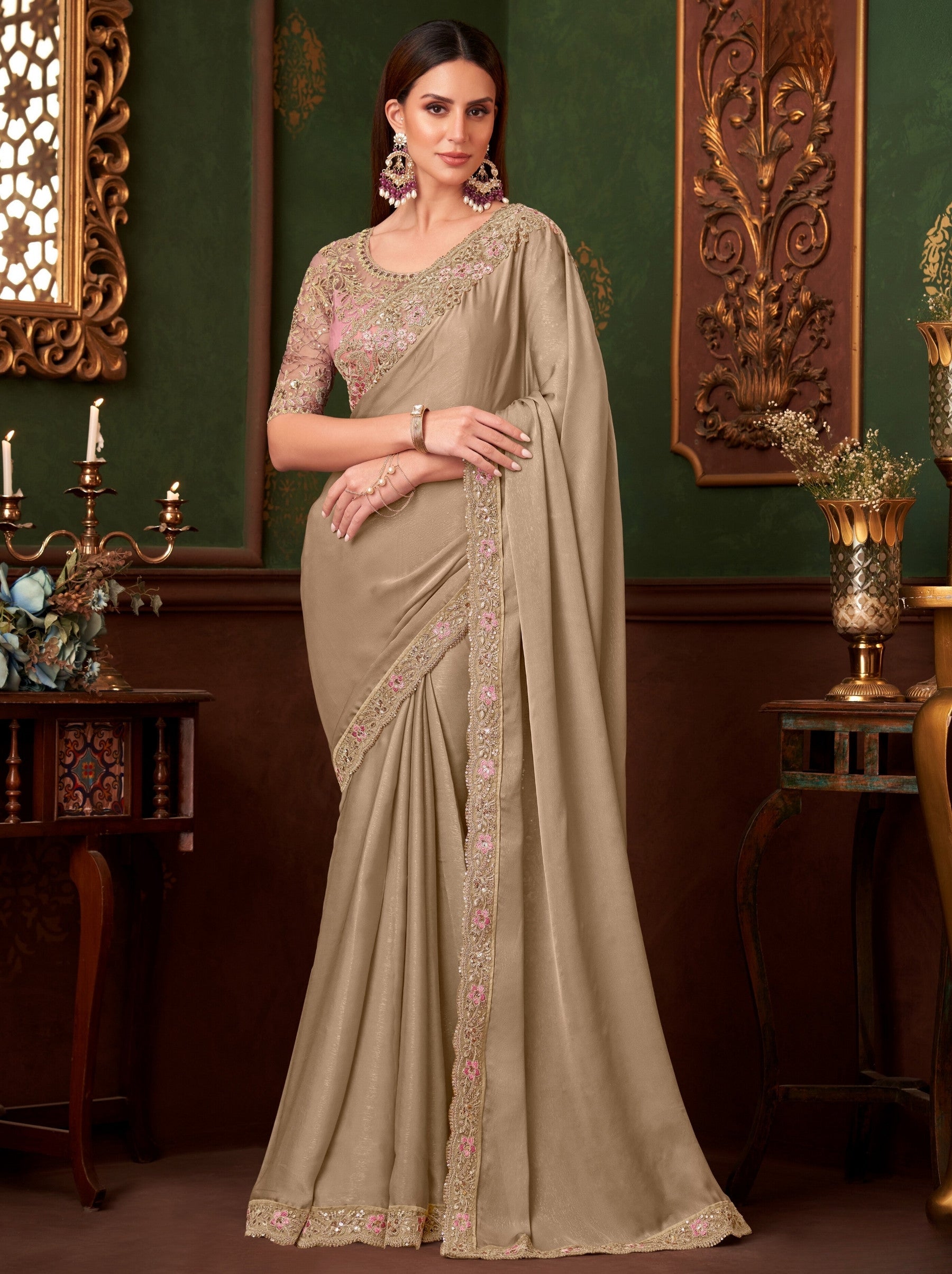 Tortilla Brown Party Designer Saree - TrendOye