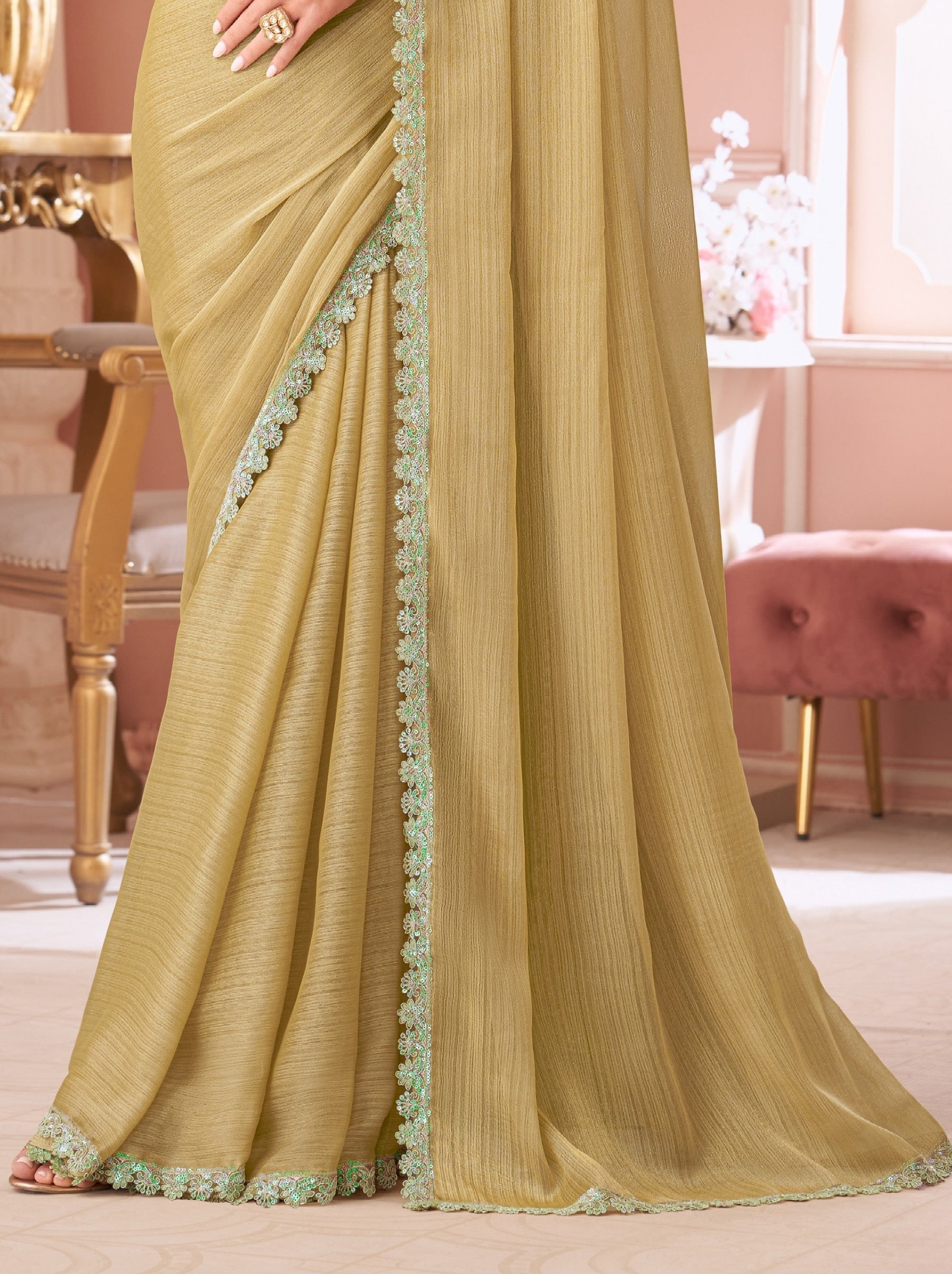 Camel Brown Premium Designer Party Saree - TrendOye