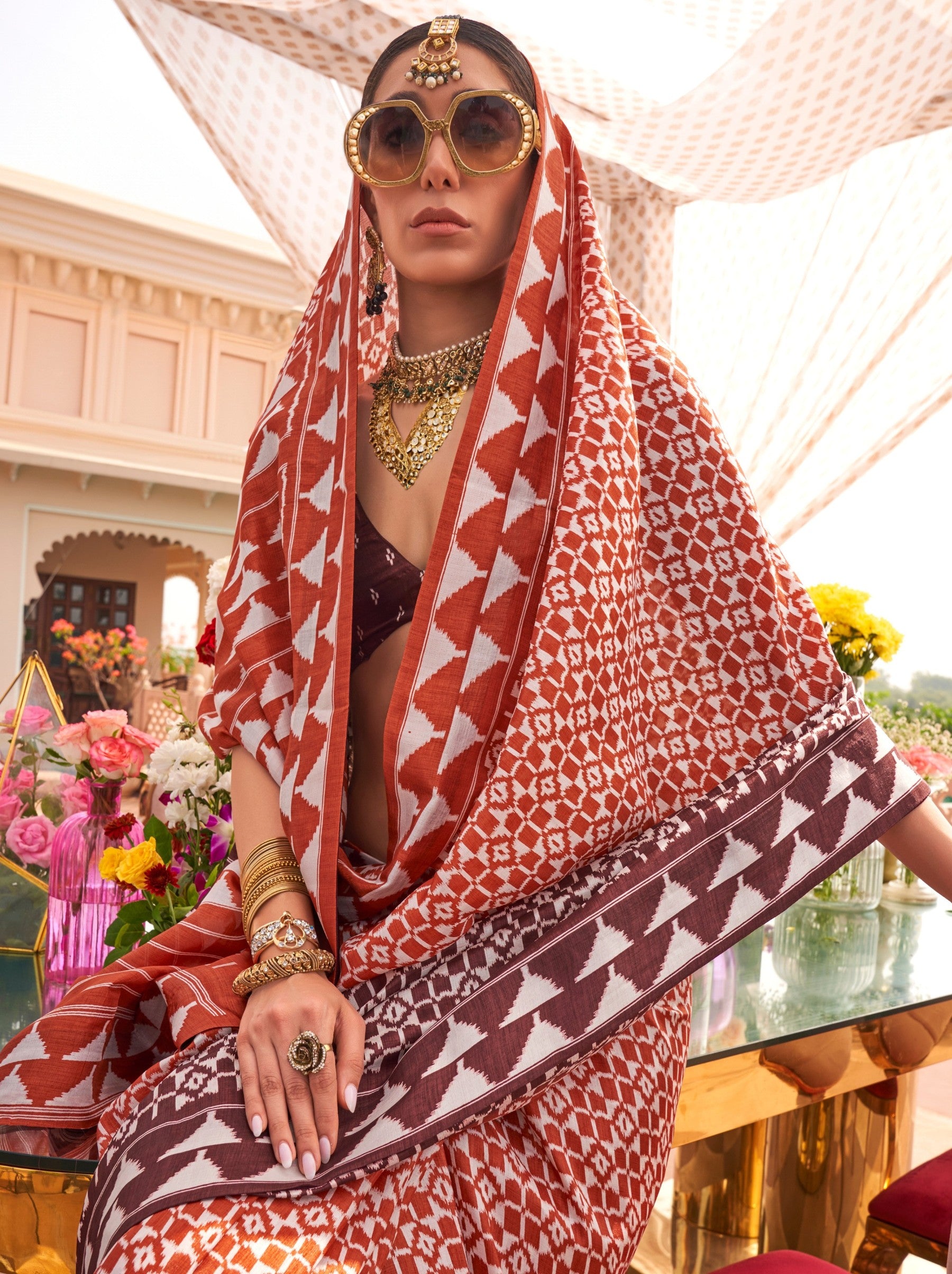 Light Brown Celebration Saree - TrendOye