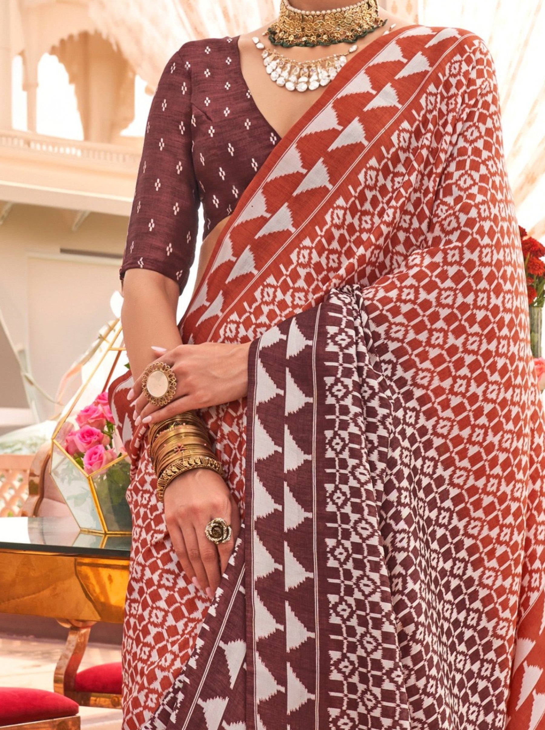 Light Brown Celebration Saree - TrendOye