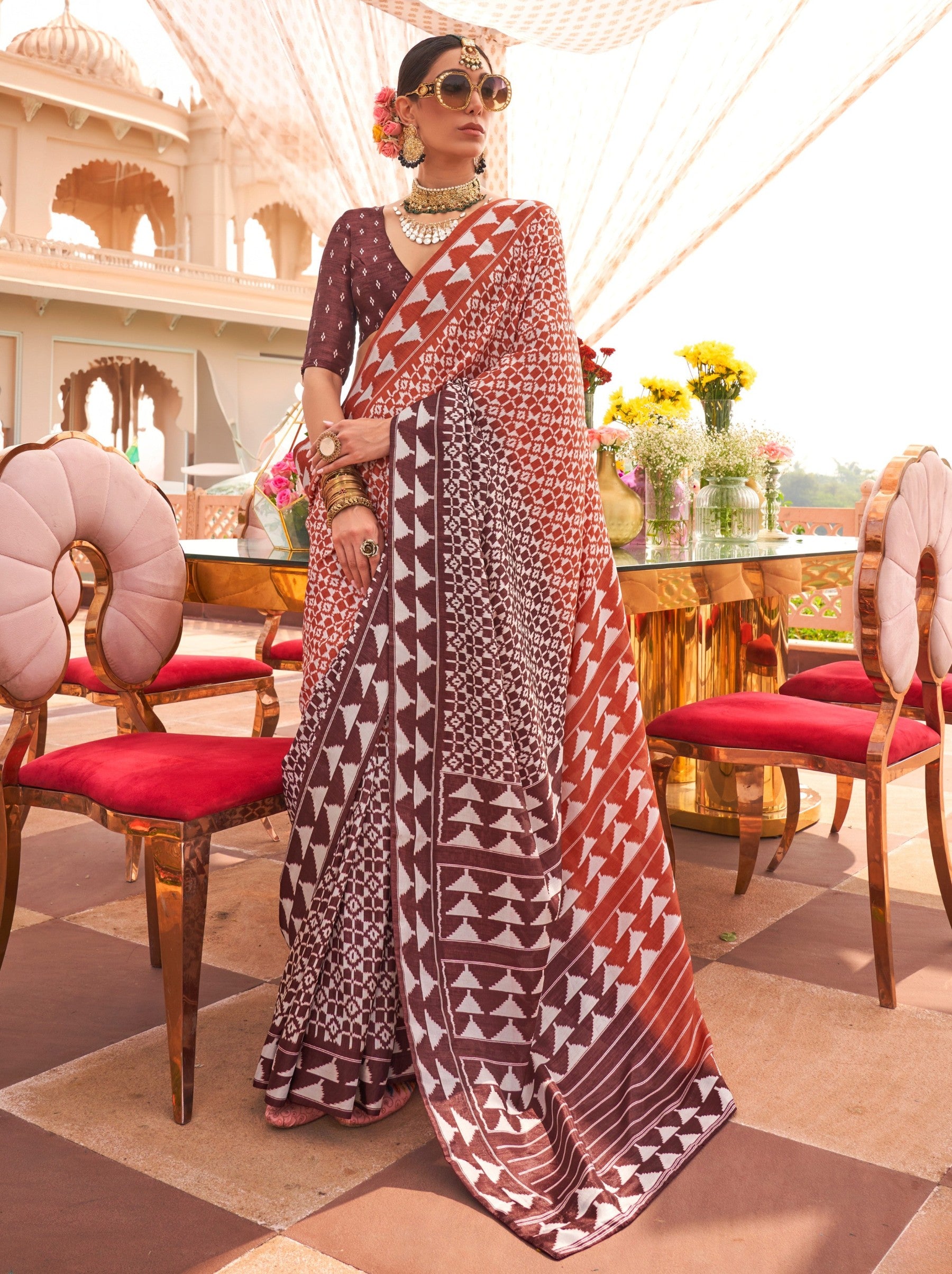 Light Brown Celebration Saree - TrendOye