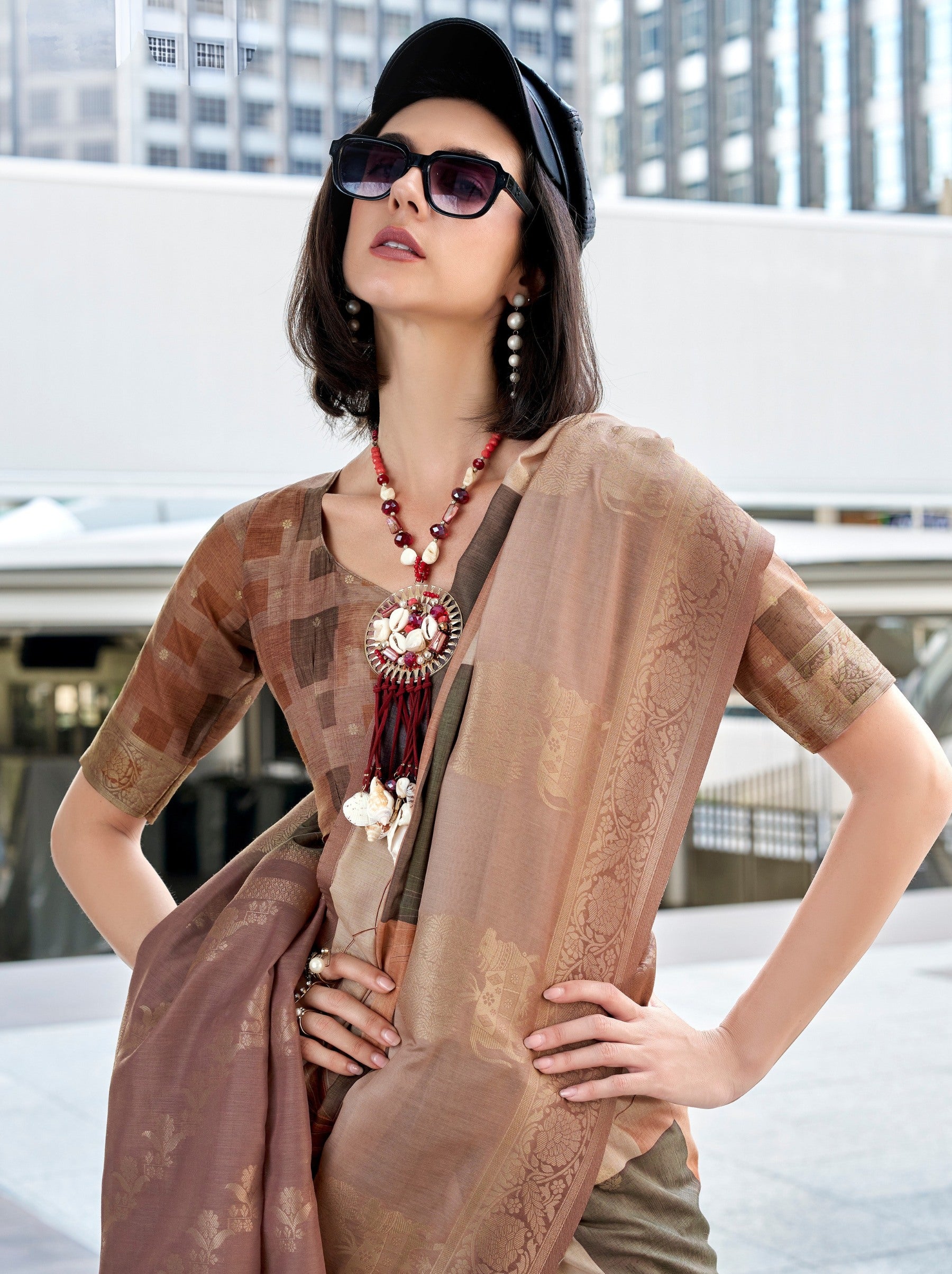Tortilla Brown Celebration Saree - TrendOye