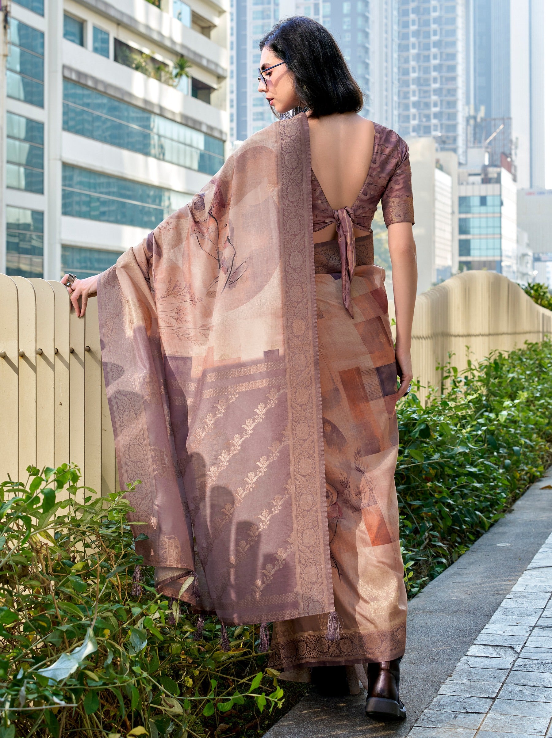 Rosy Brown Celebration Saree - TrendOye