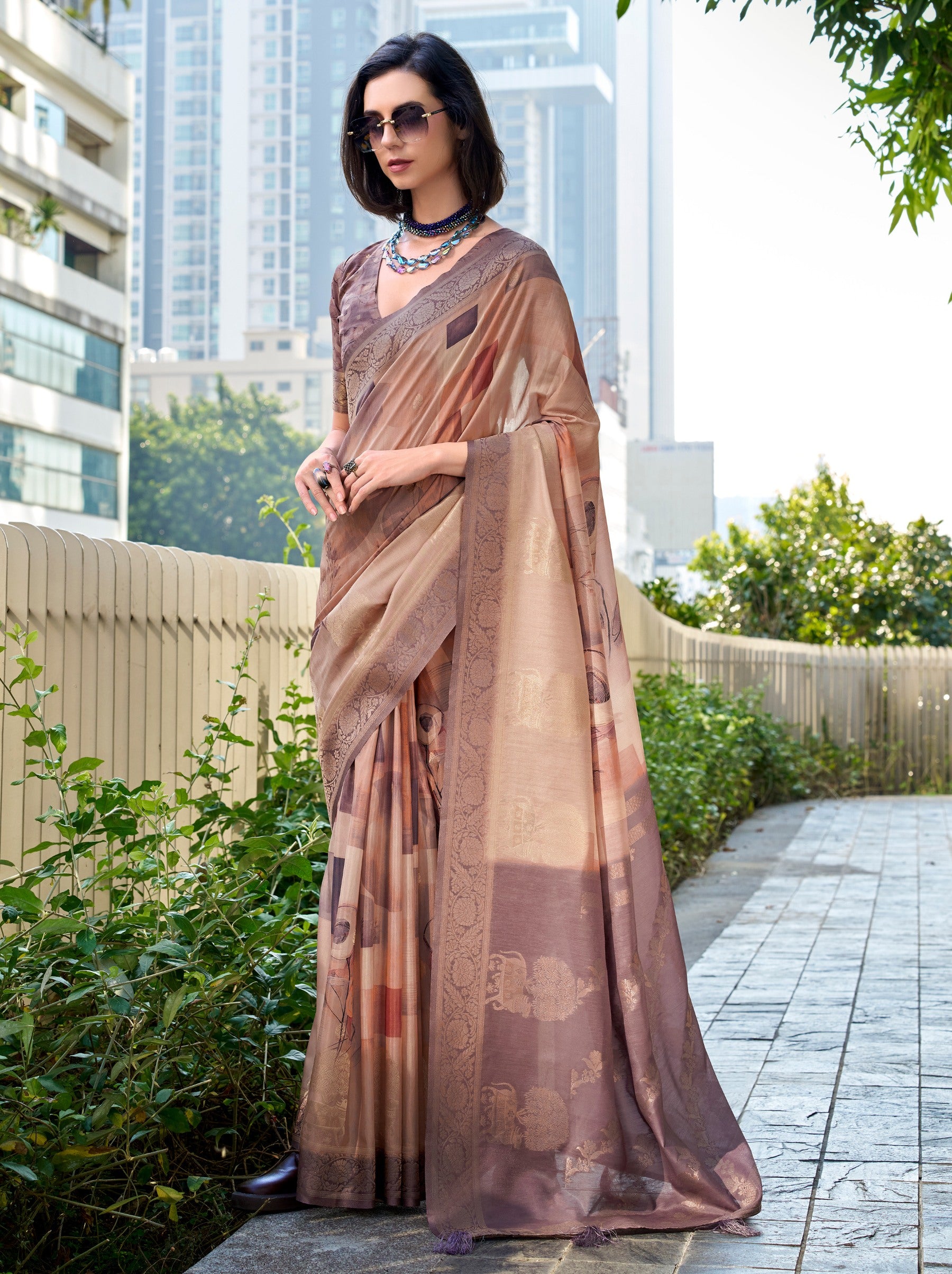 Rosy Brown Celebration Saree - TrendOye