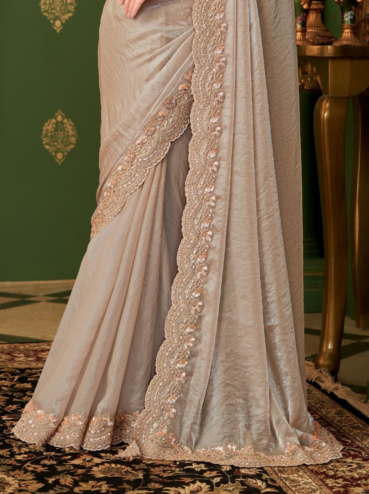 Light Brown Regal Designer Georgette Silk Saree for Brides