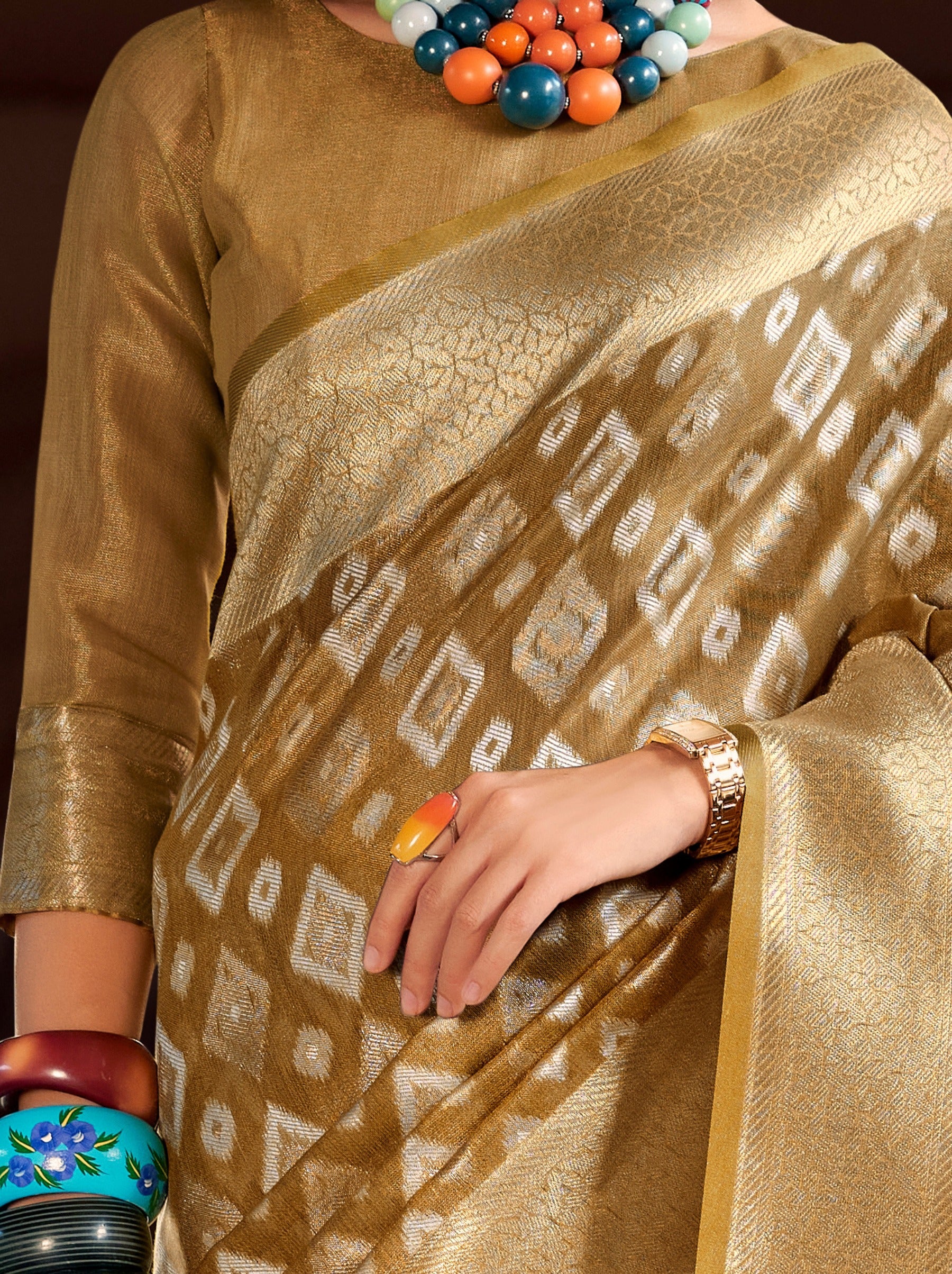 Tawny Brown Premium Tissue Silk Festive Saree - TrendOye