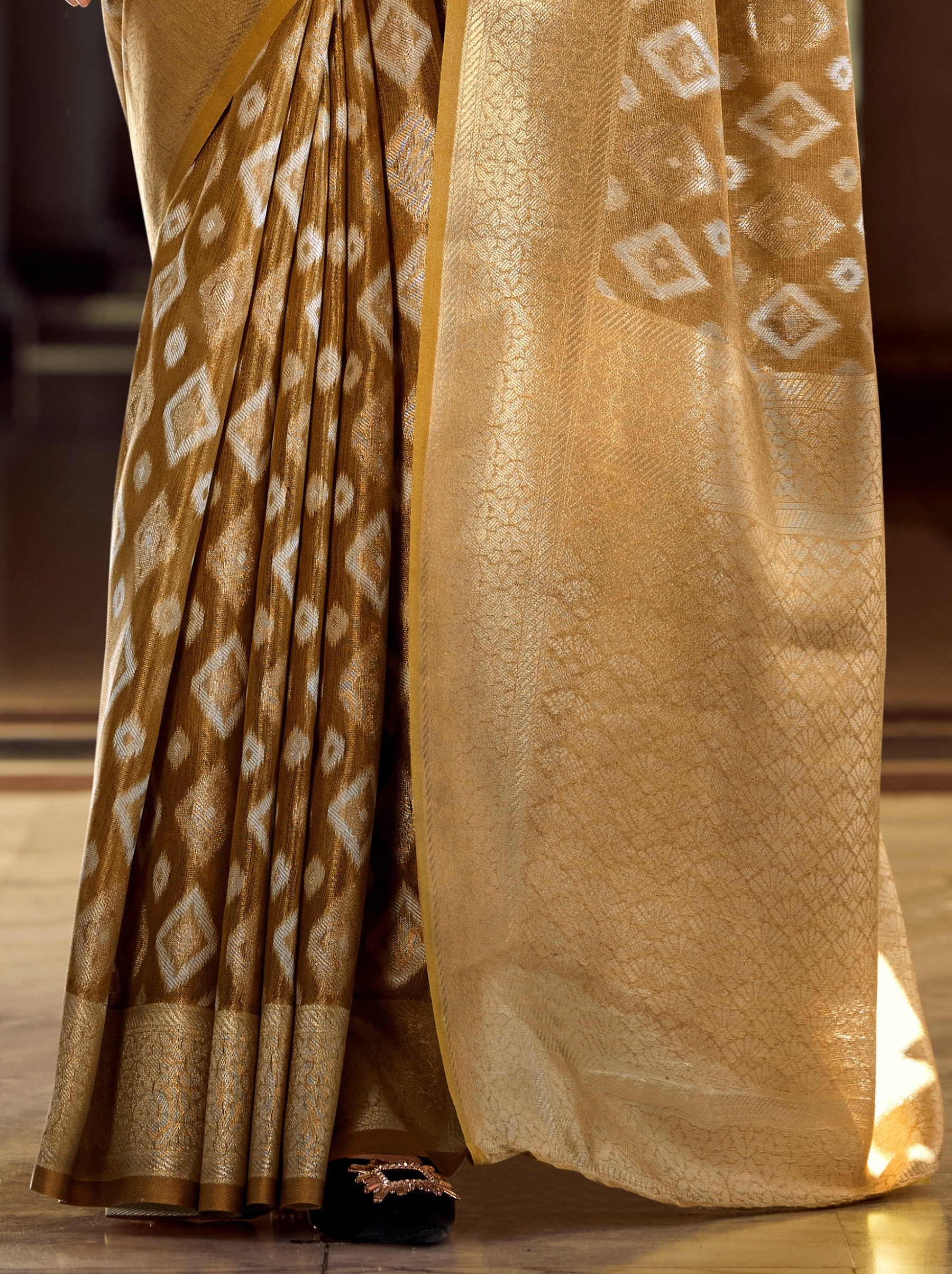 Tawny Brown Premium Tissue Silk Festive Saree - TrendOye