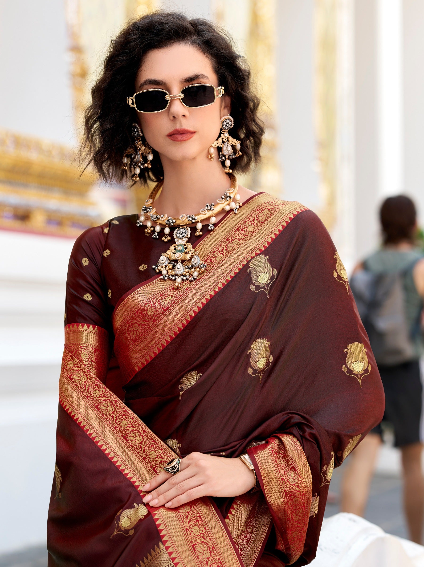 Deep Brown Celebration Saree - TrendOye