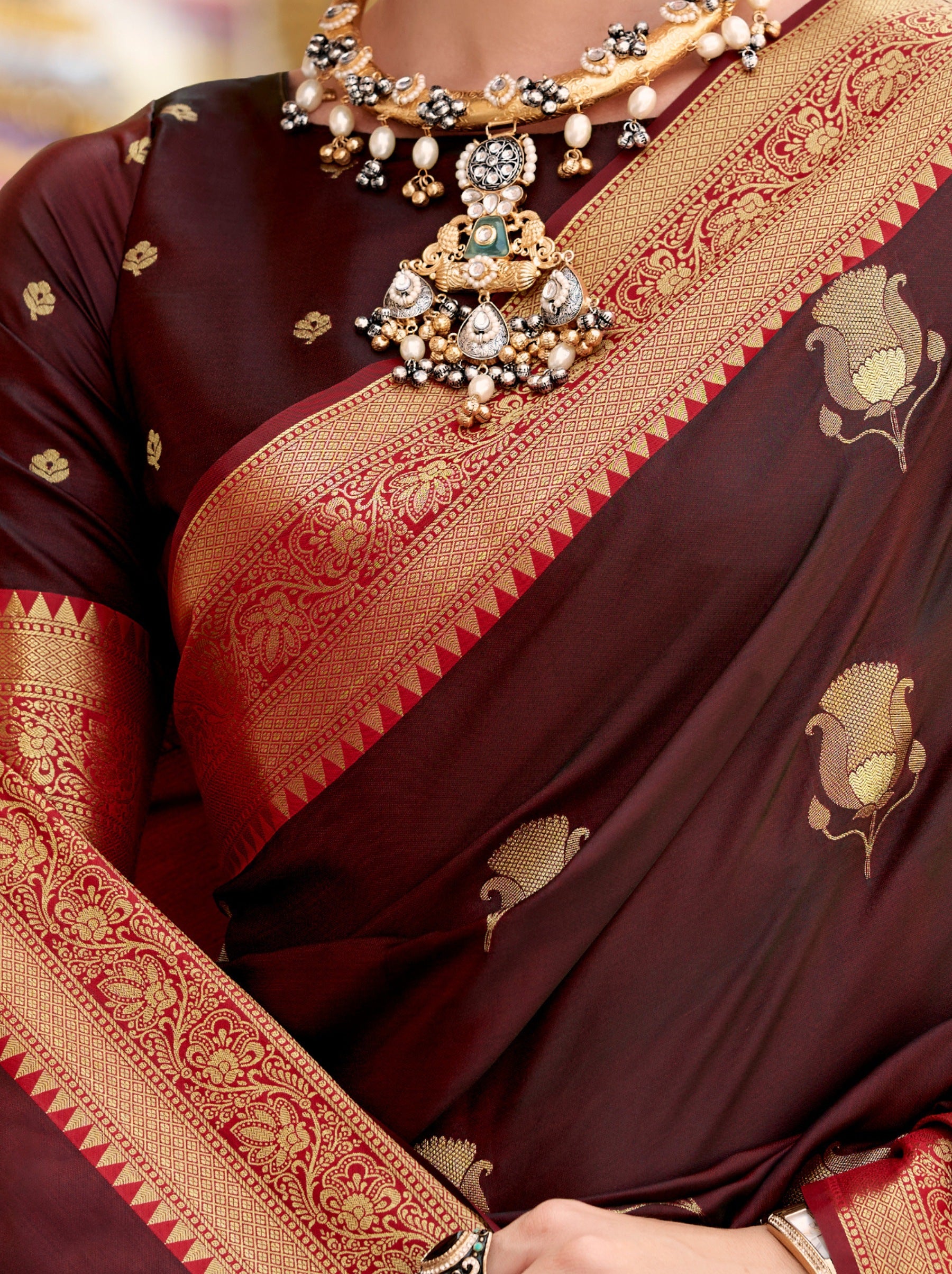 Deep Brown Celebration Saree - TrendOye