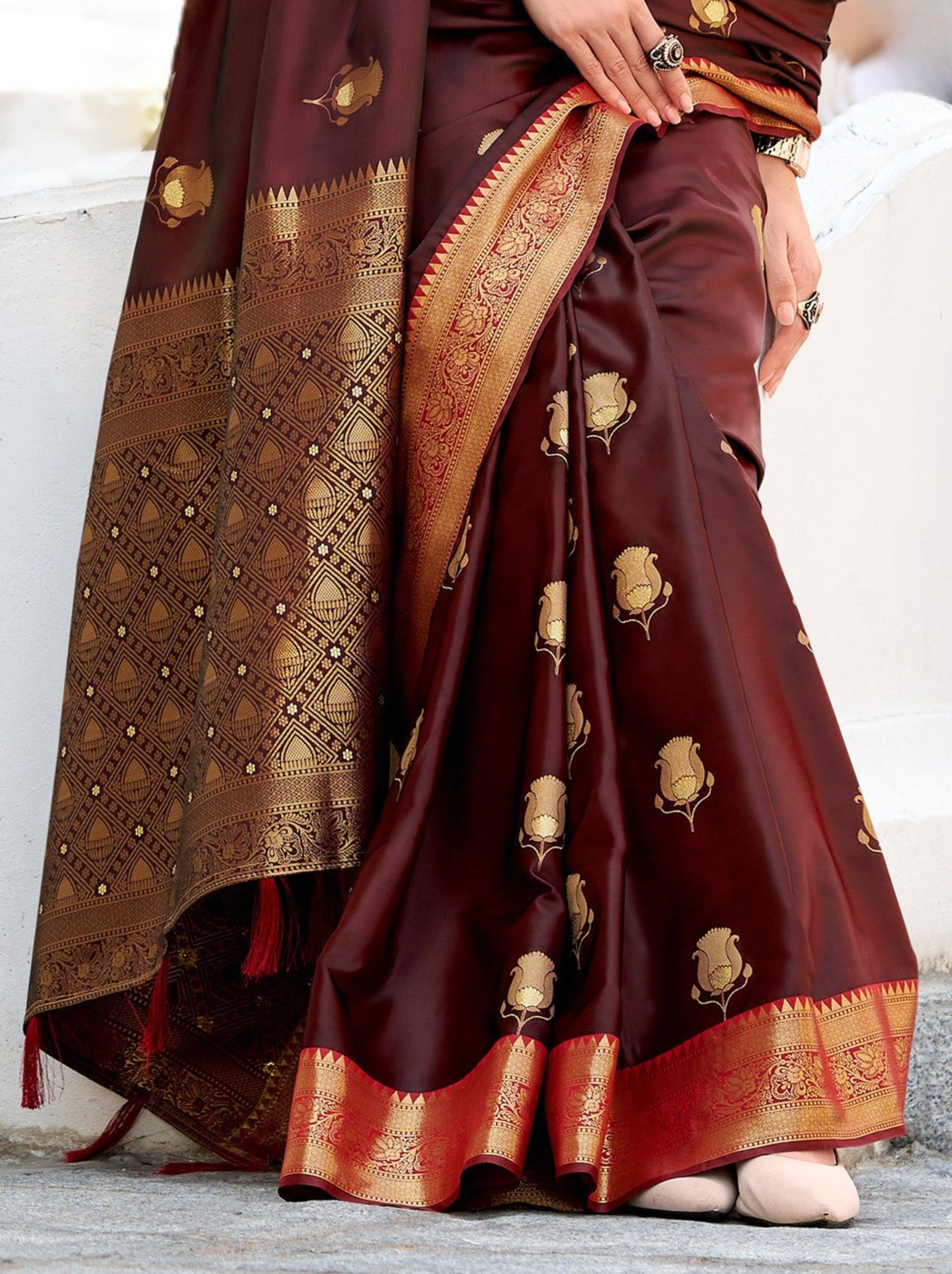 Deep Brown Celebration Saree - TrendOye