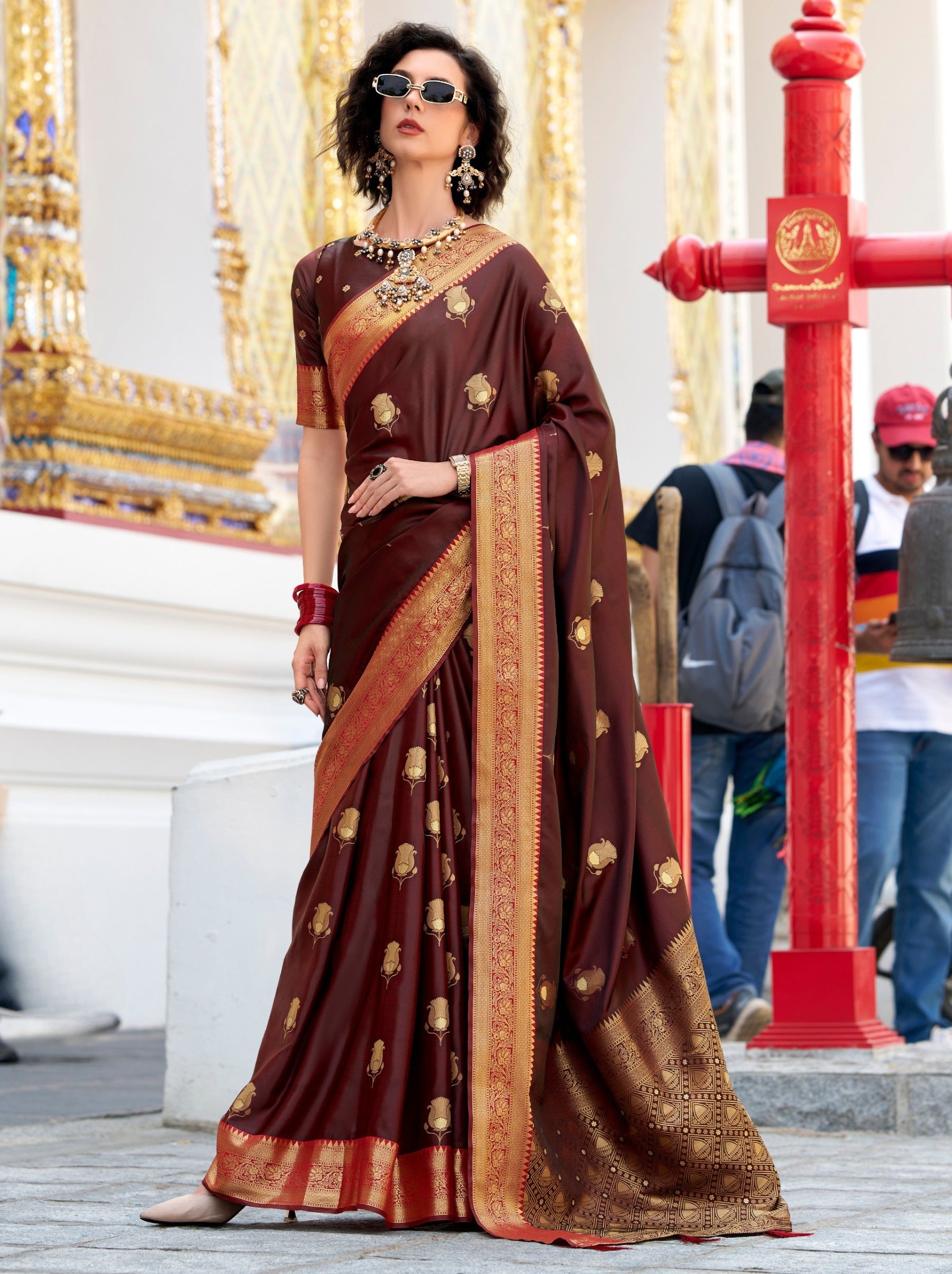 Deep Brown Celebration Saree - TrendOye