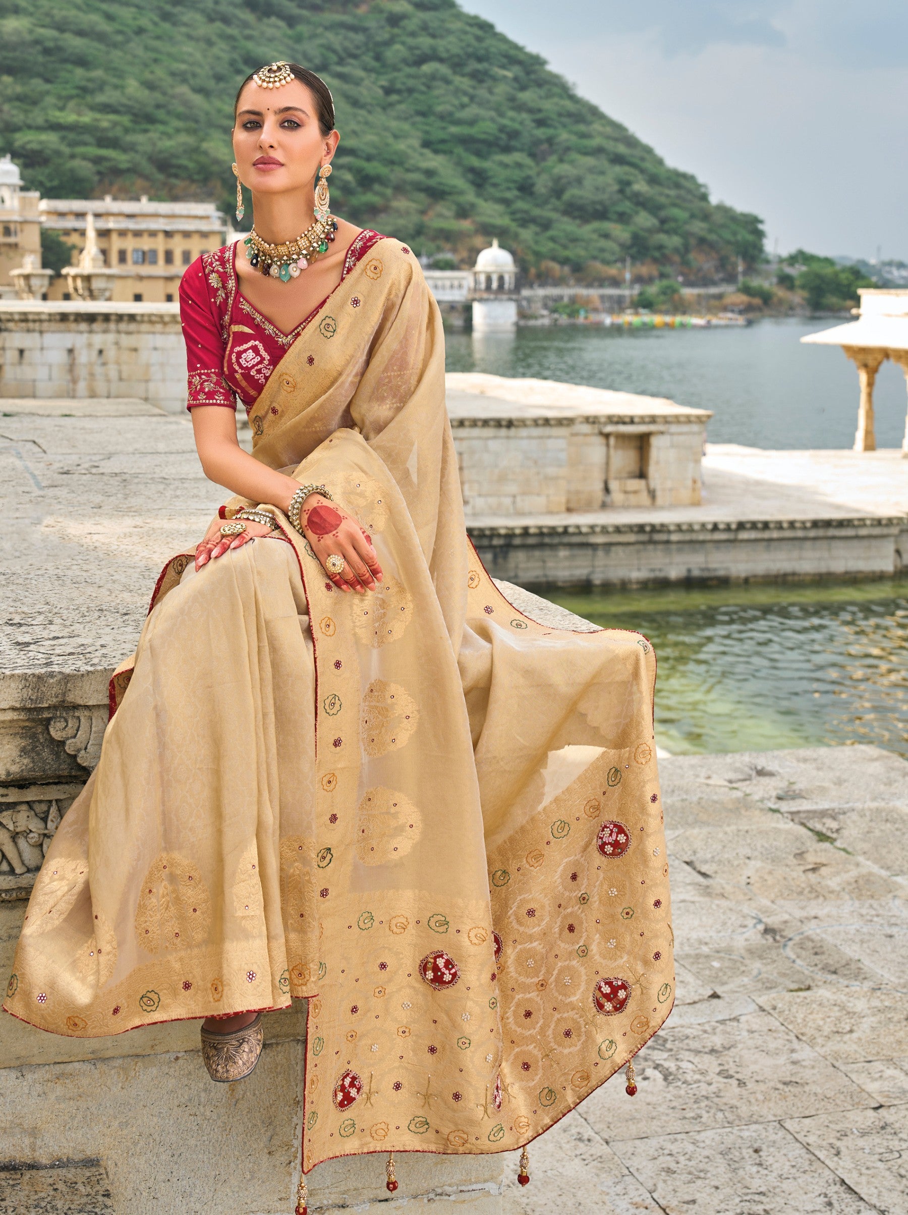 Sand Brown Wedding Designer Saree - TrendOye