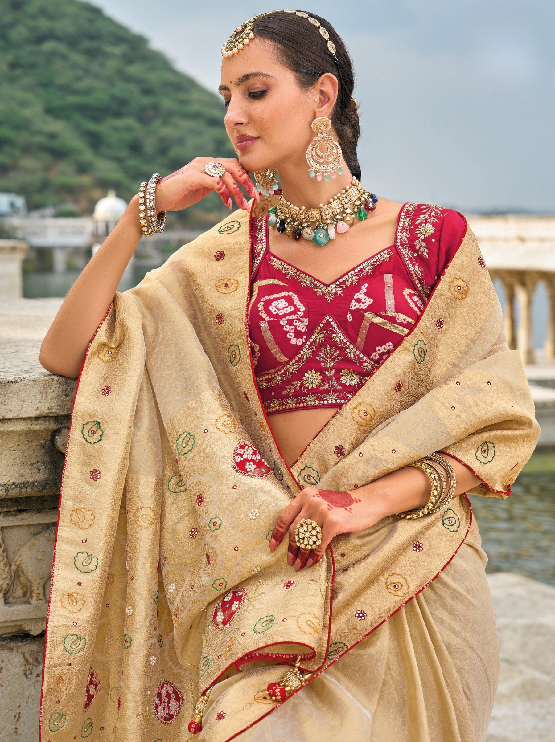 Sand Brown Wedding Designer Saree - TrendOye