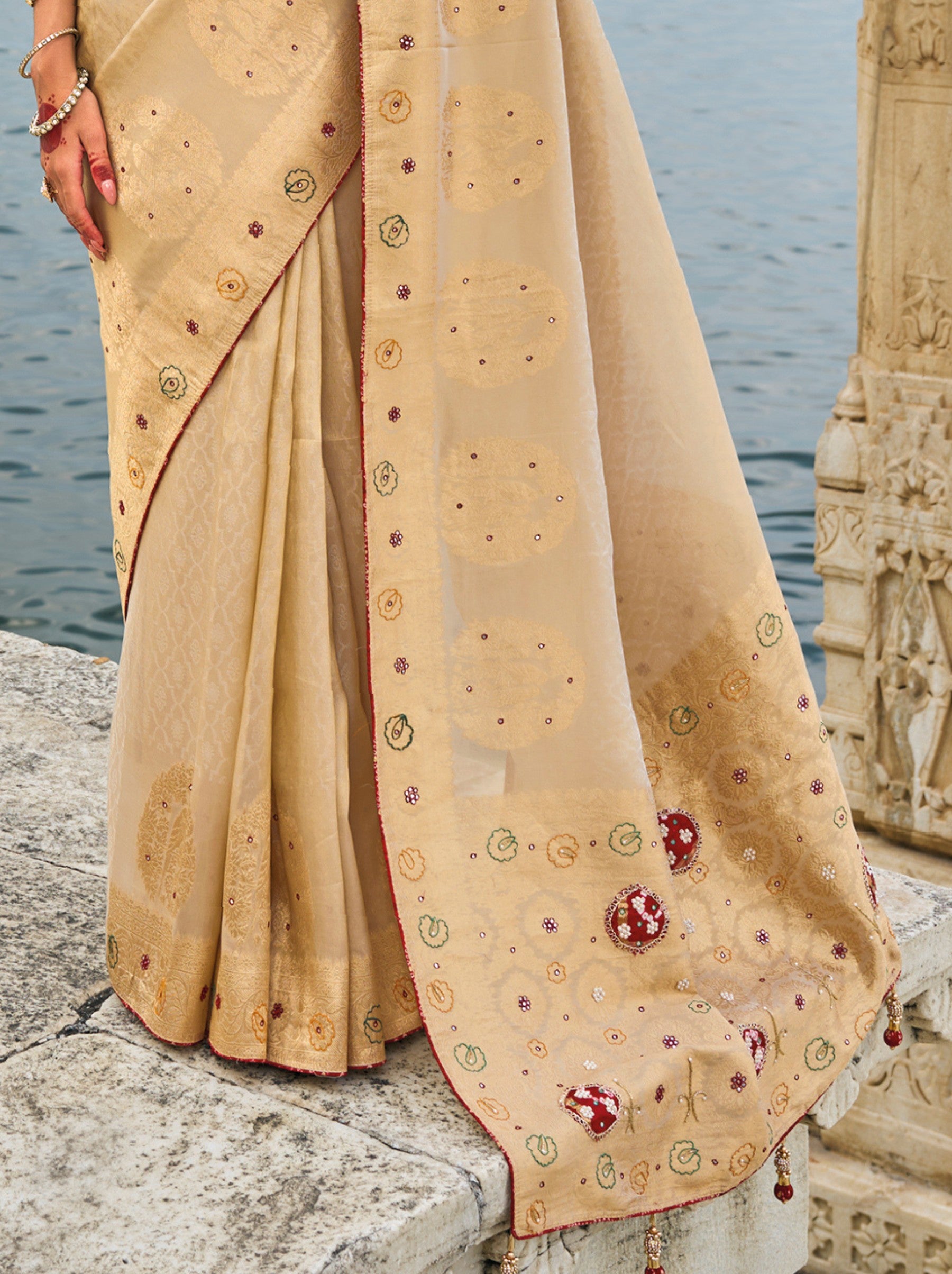 Sand Brown Wedding Designer Saree - TrendOye