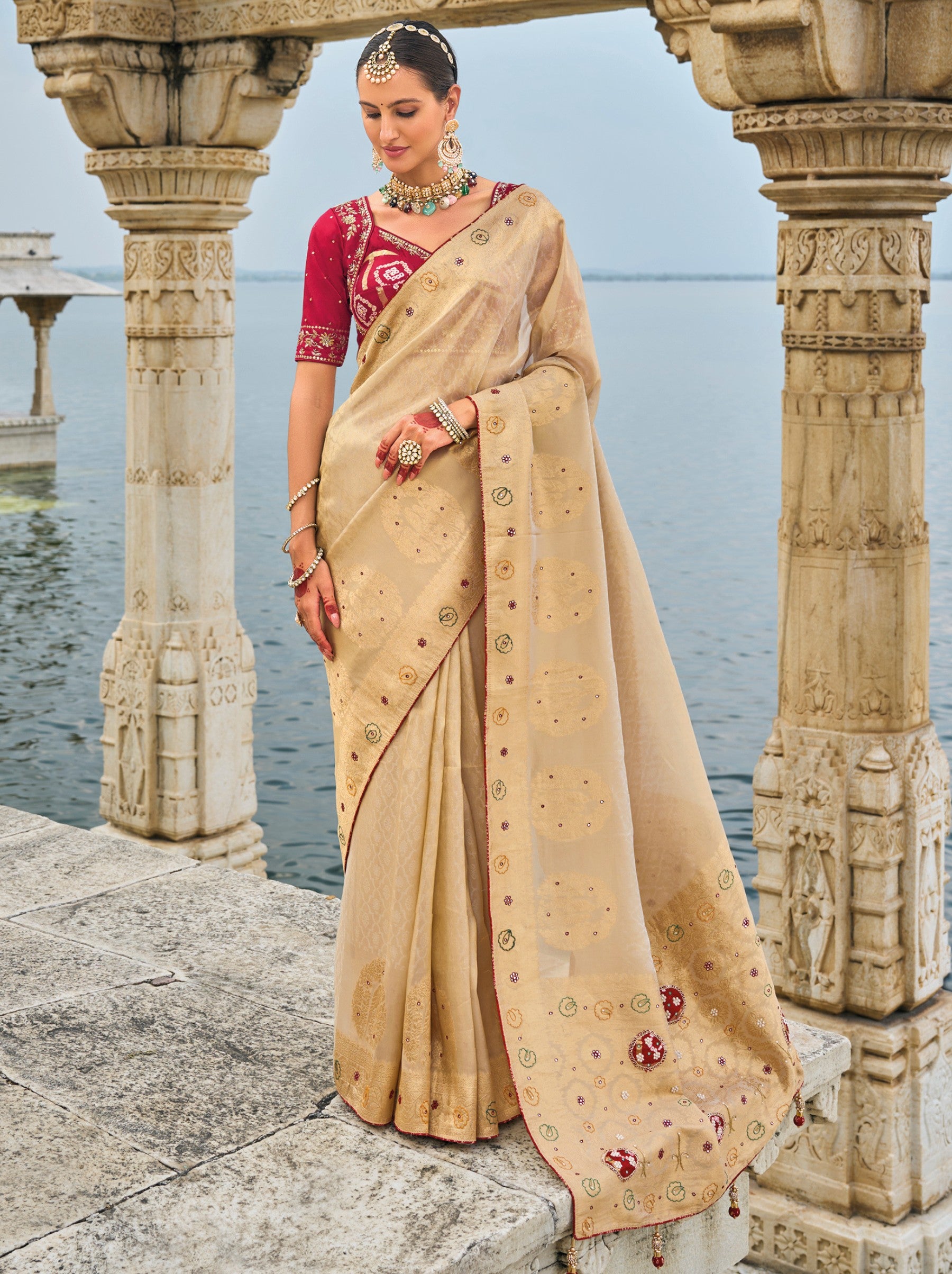 Sand Brown Wedding Designer Saree - TrendOye