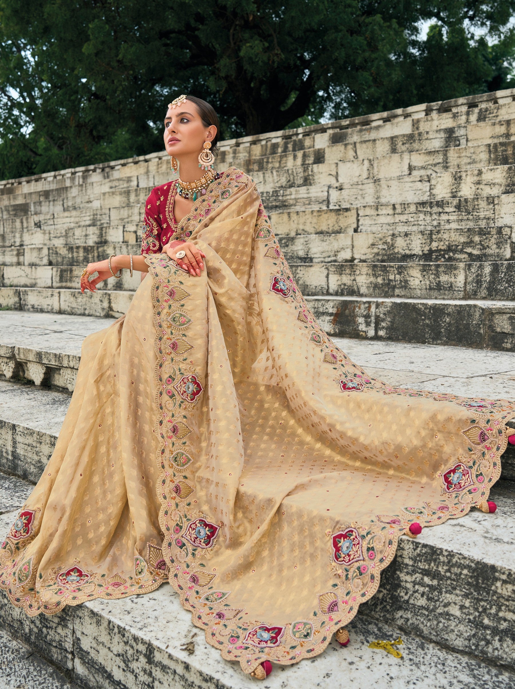 Desert Brown Wedding Designer Saree - TrendOye