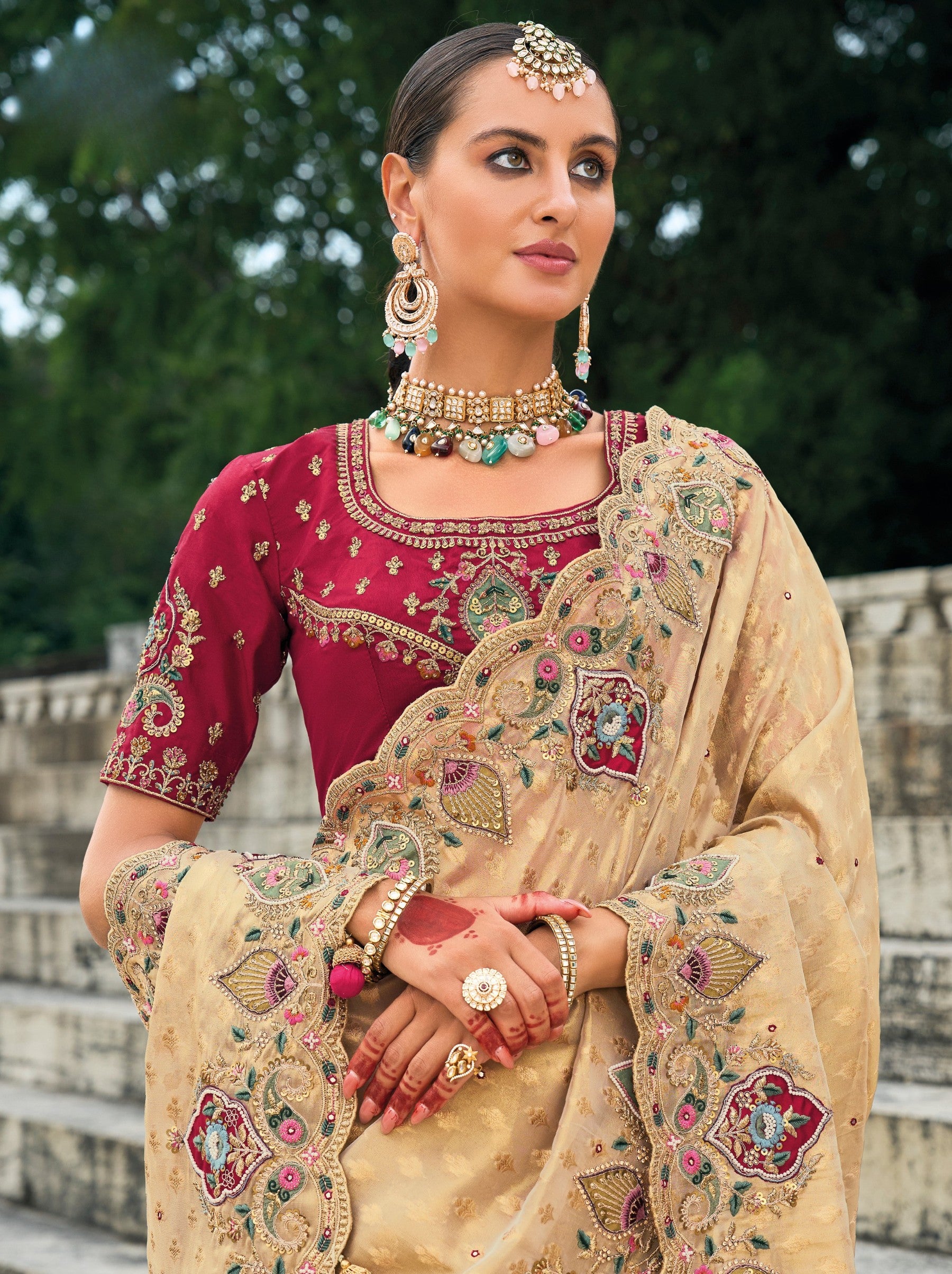 Desert Brown Wedding Designer Saree - TrendOye