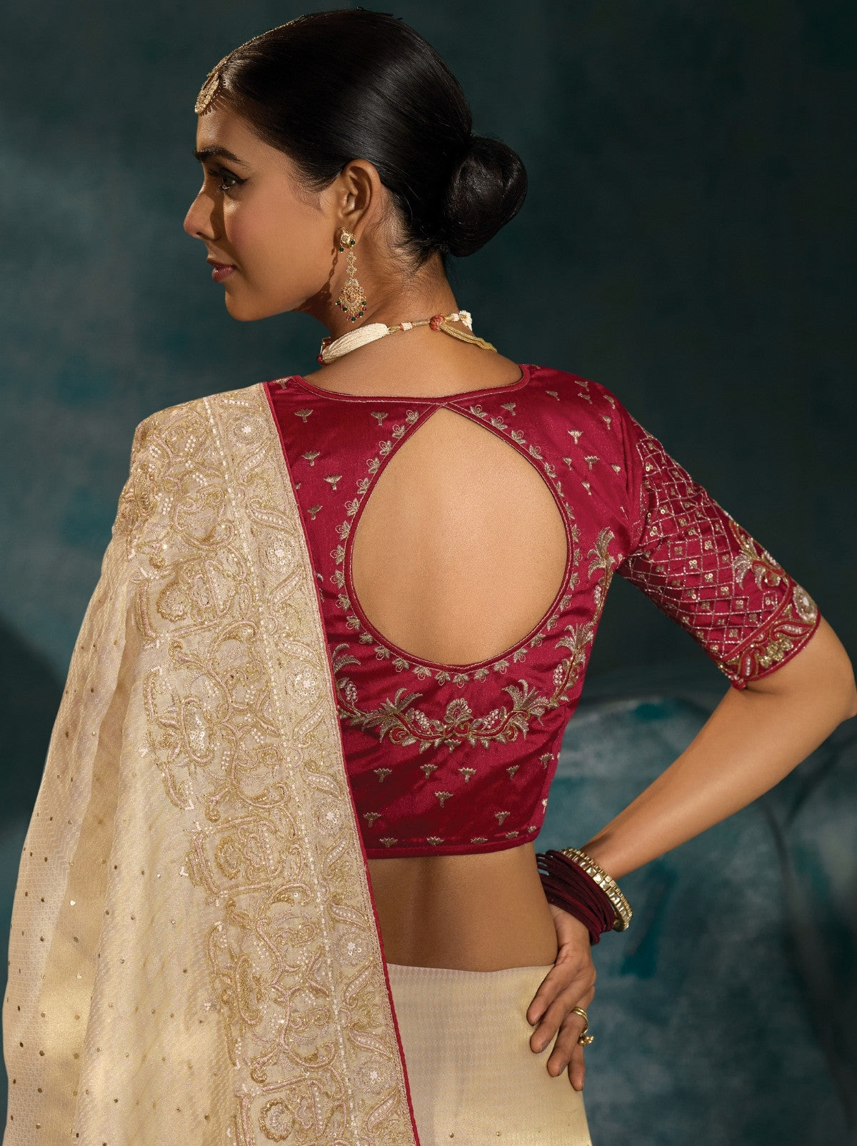 Cream Wedding Designer Soft Silk Saree With Blouse Piece