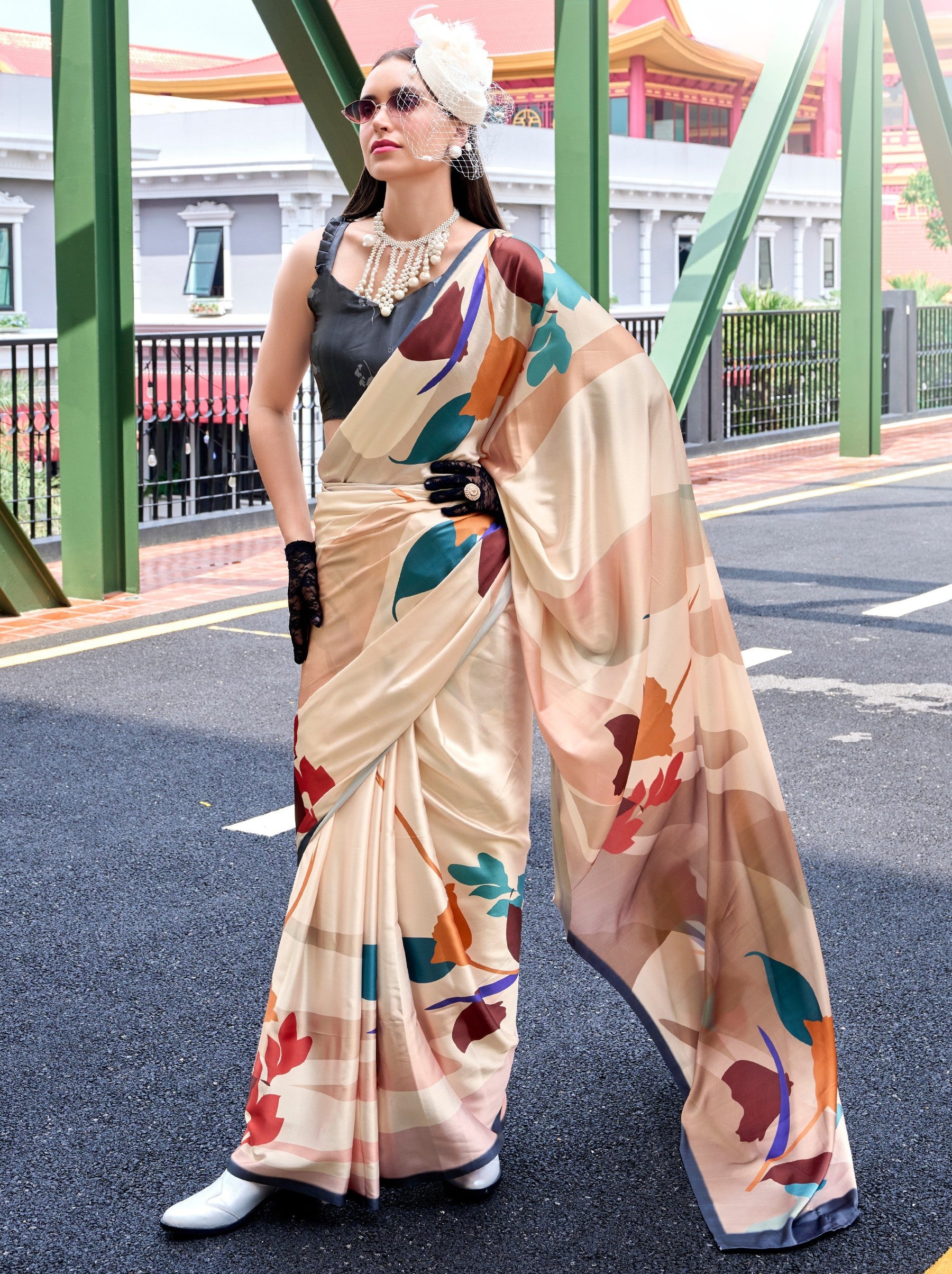 Cream Party Saree - TrendOye