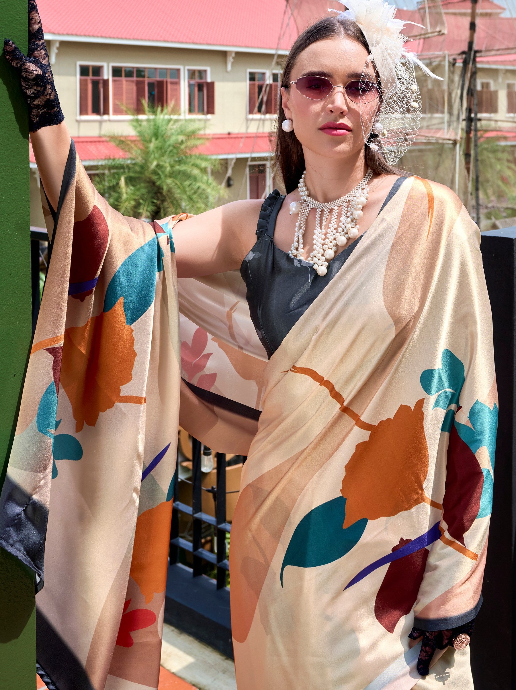 Cream Party Saree - TrendOye