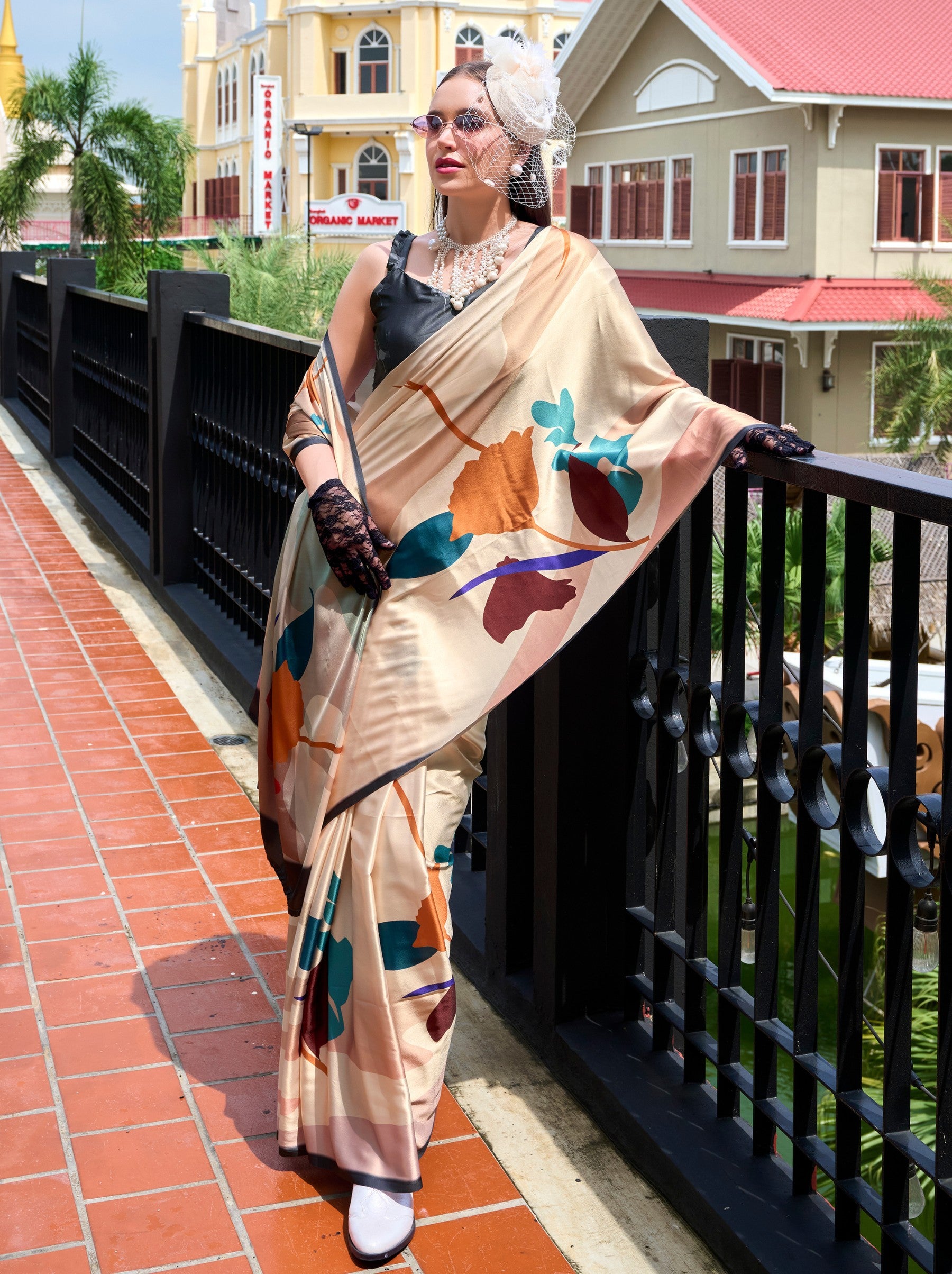 Cream Party Saree - TrendOye