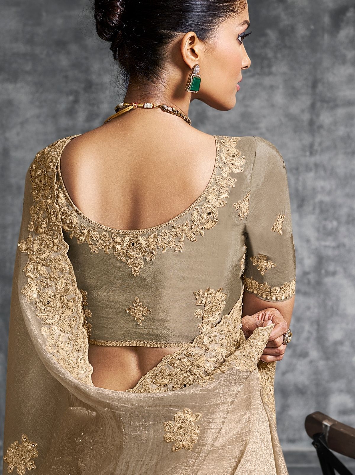 Metallic Cream Premium Zari Tissue Silk Saree With Blouse Piece