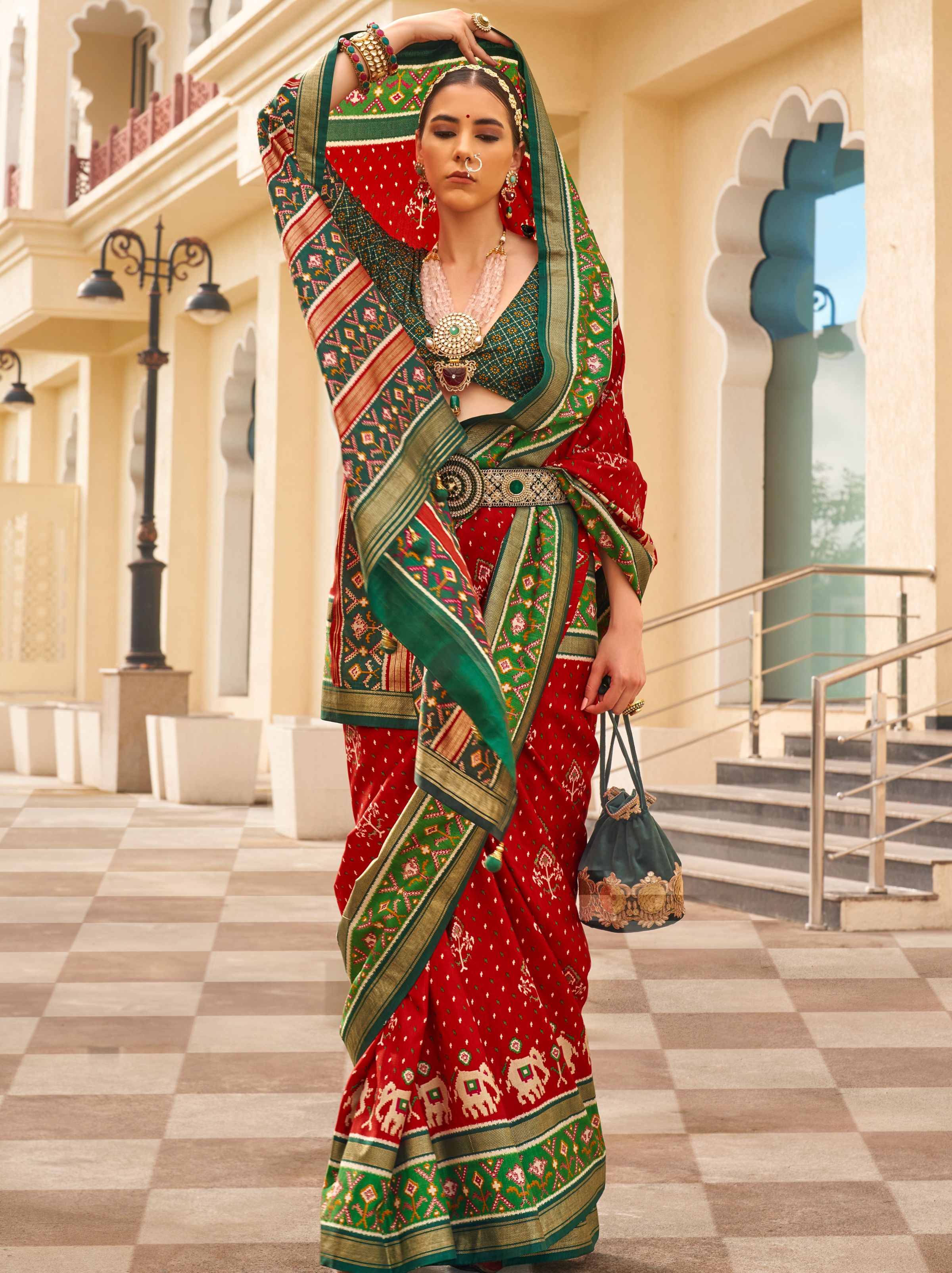 Crimson Red fancy Silk Blended Saree - TrendOye