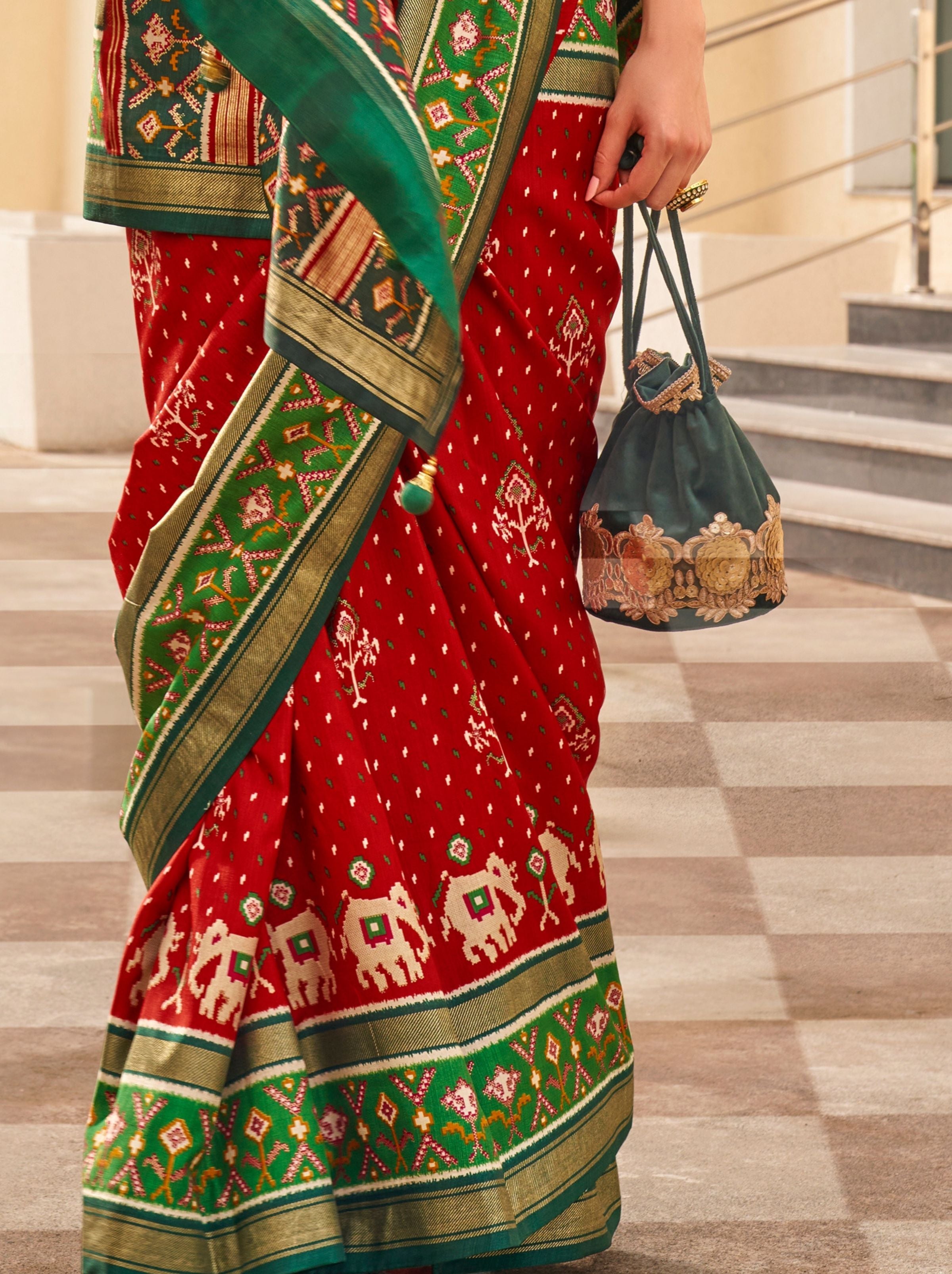 Crimson Red fancy Silk Blended Saree - TrendOye