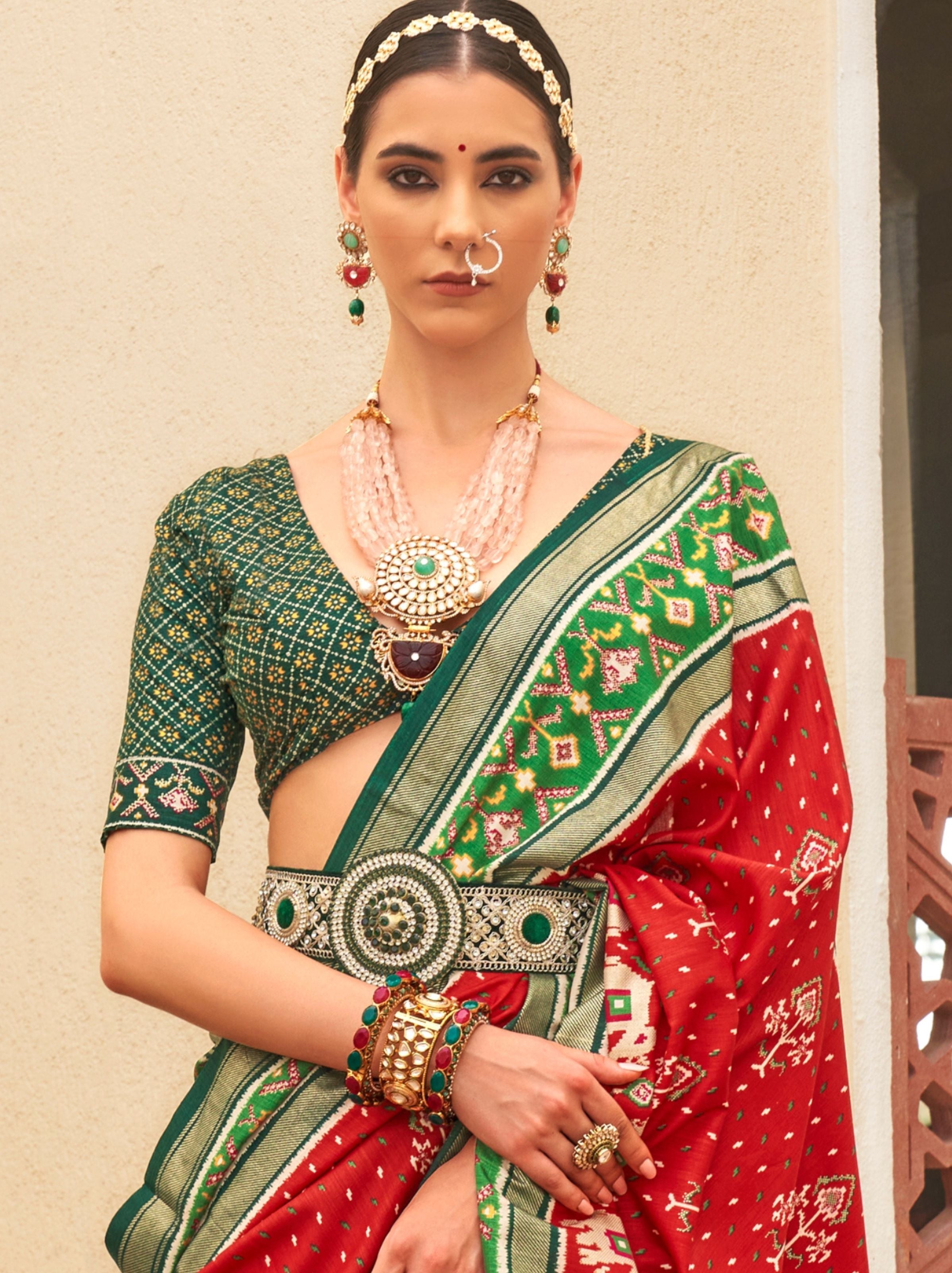 Crimson Red fancy Silk Blended Saree - TrendOye