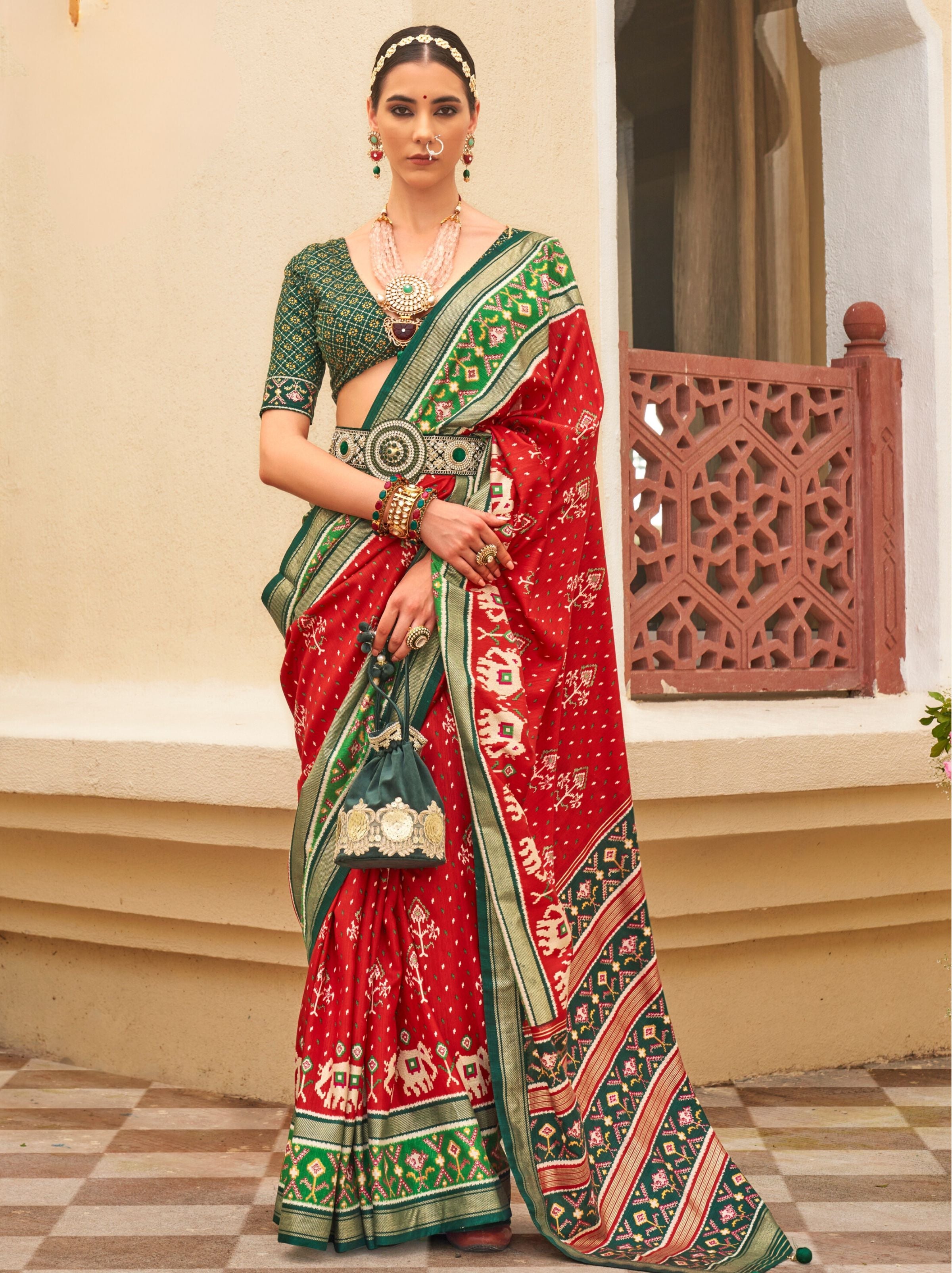 Crimson Red fancy Silk Blended Saree - TrendOye