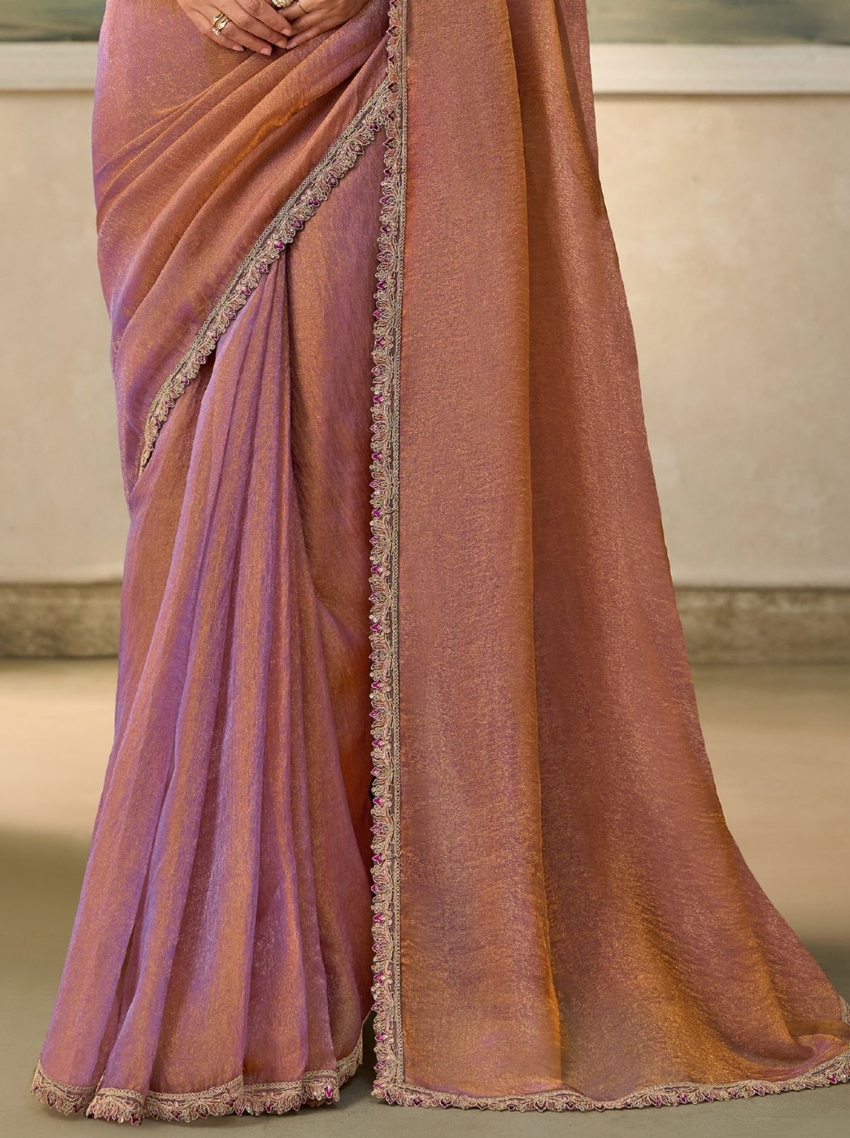 Dual-Tone Peach Contemporary Sequin Statement Saree With Designer Blouse